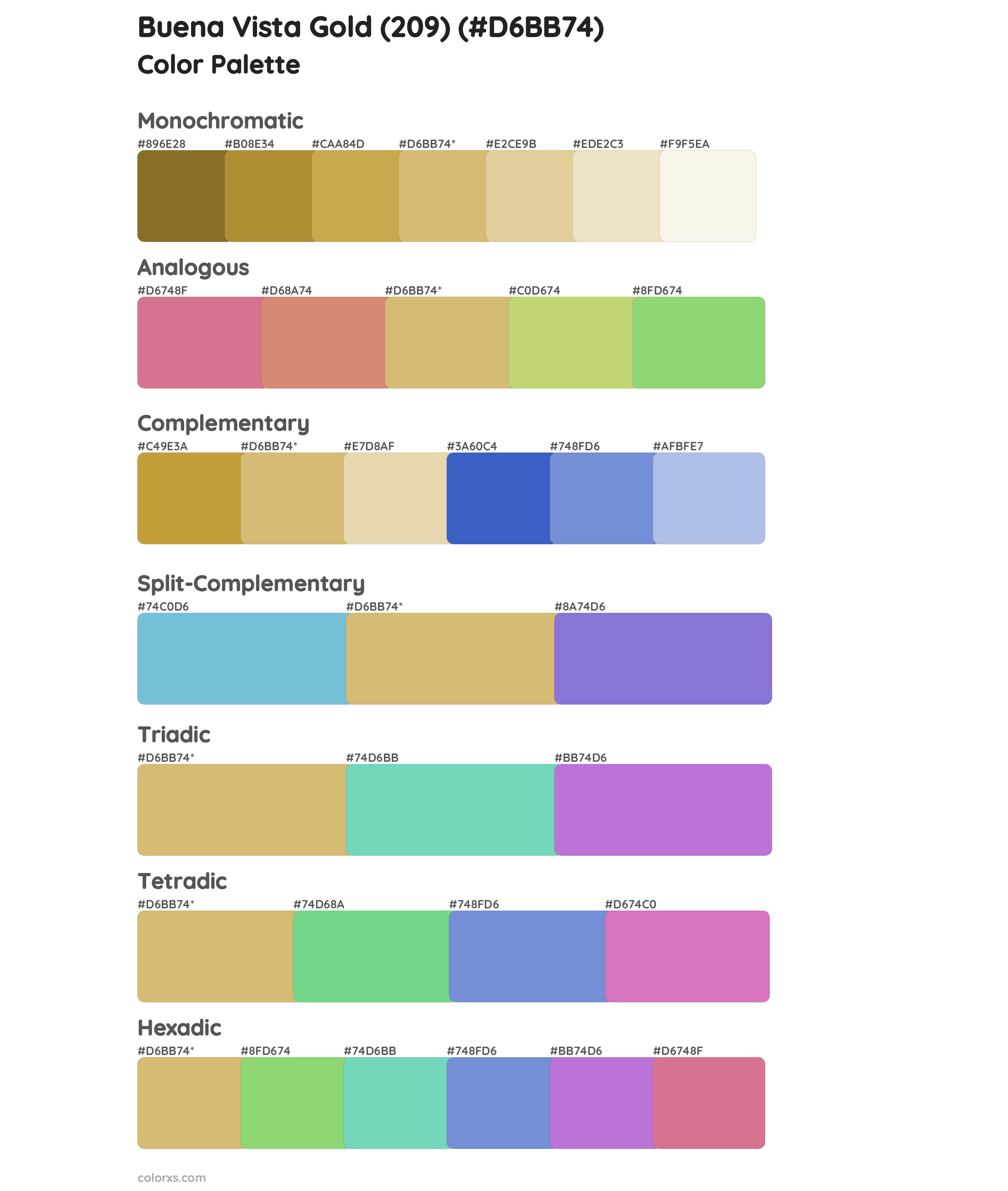 Buena Vista Gold (209) Color Scheme Palettes