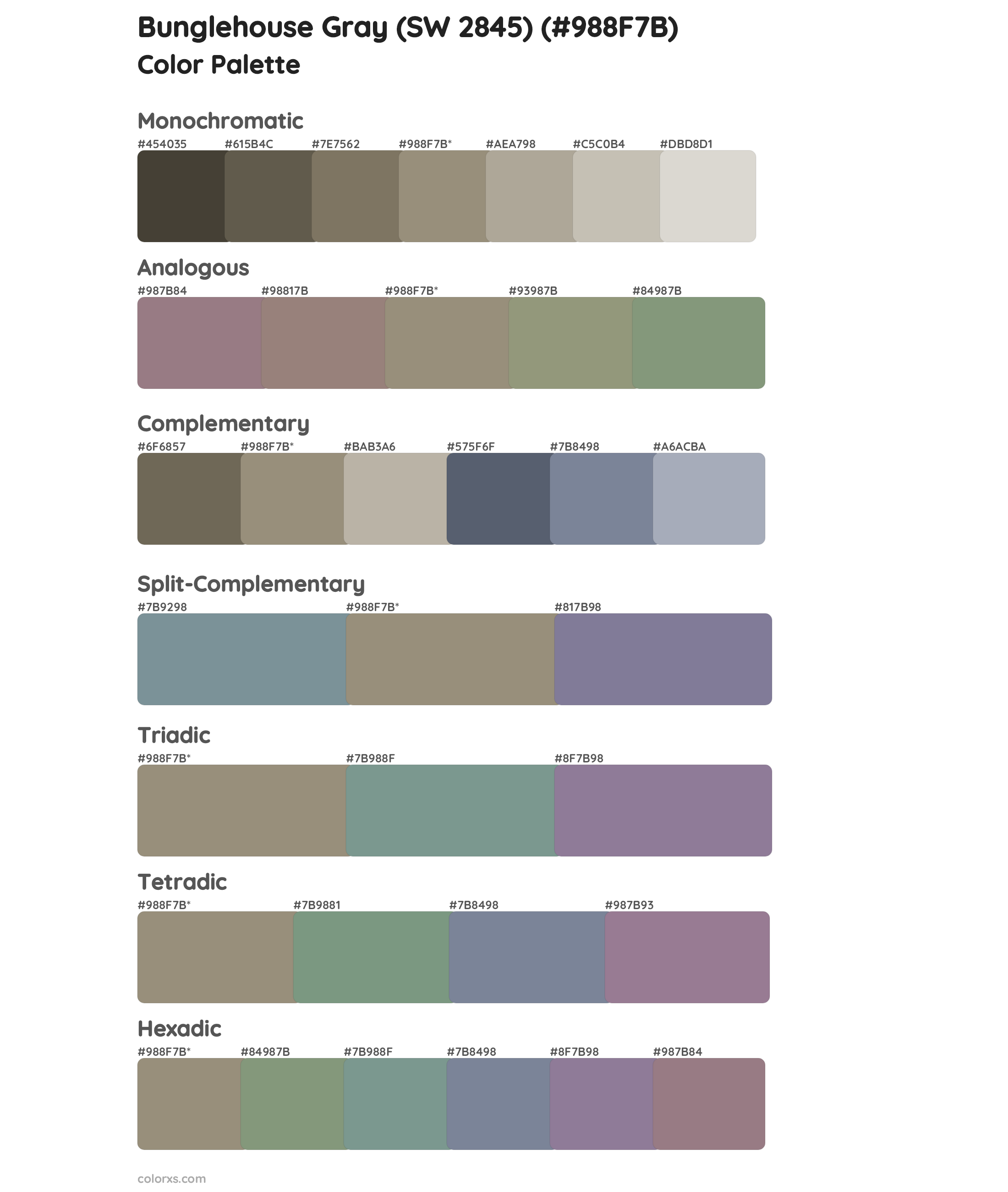 Bunglehouse Gray (SW 2845) Color Scheme Palettes