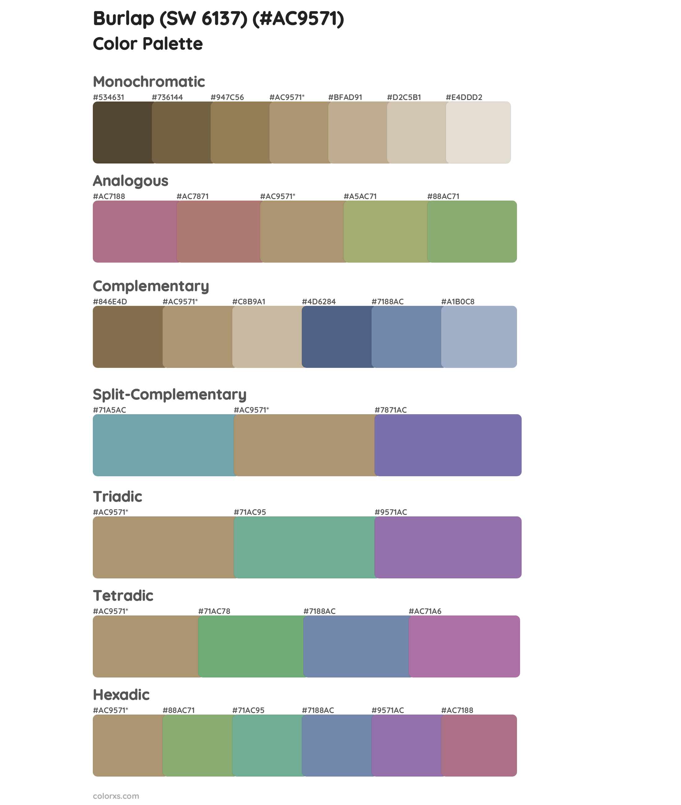 Burlap (SW 6137) Color Scheme Palettes