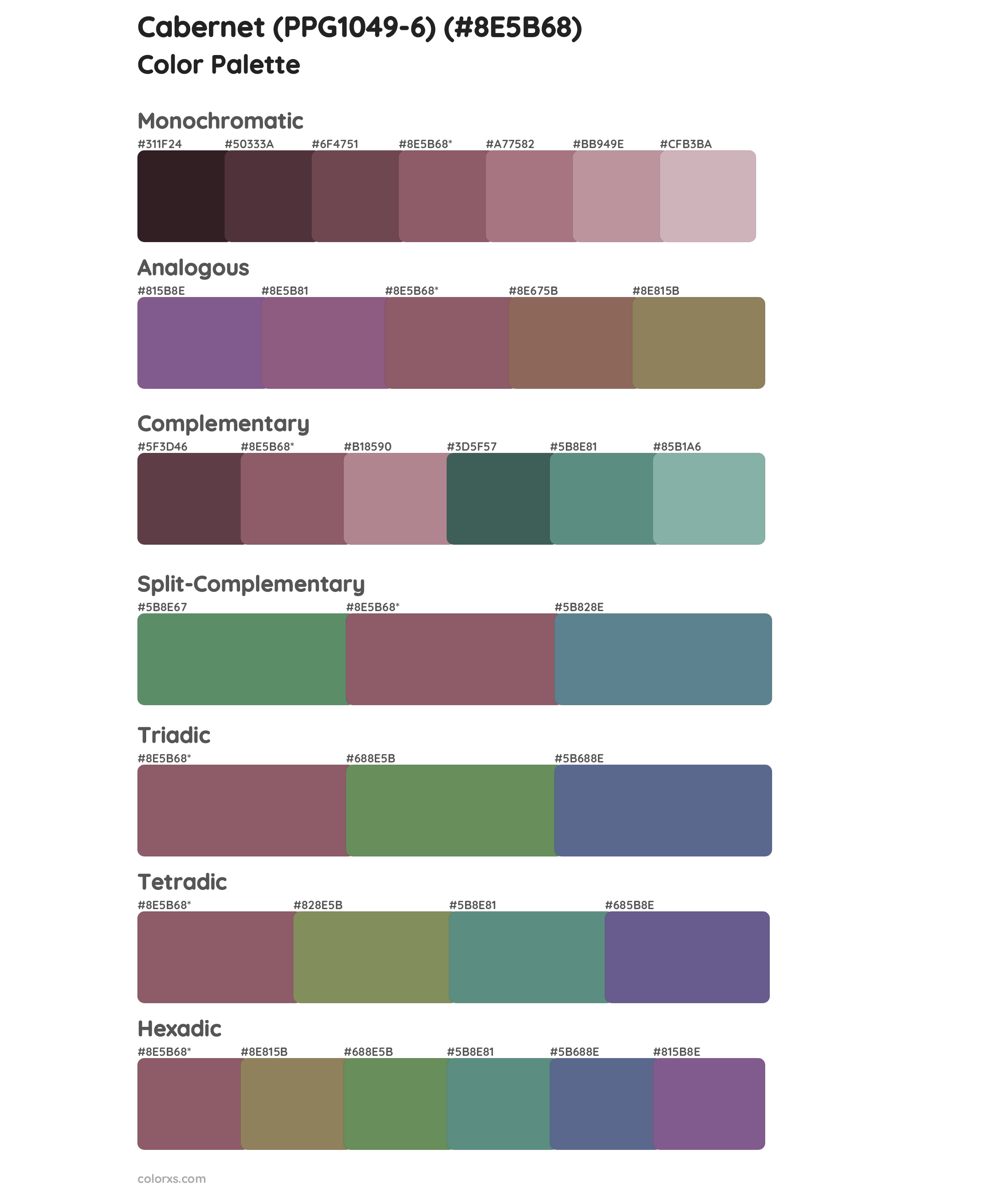 Cabernet (PPG1049-6) Color Scheme Palettes