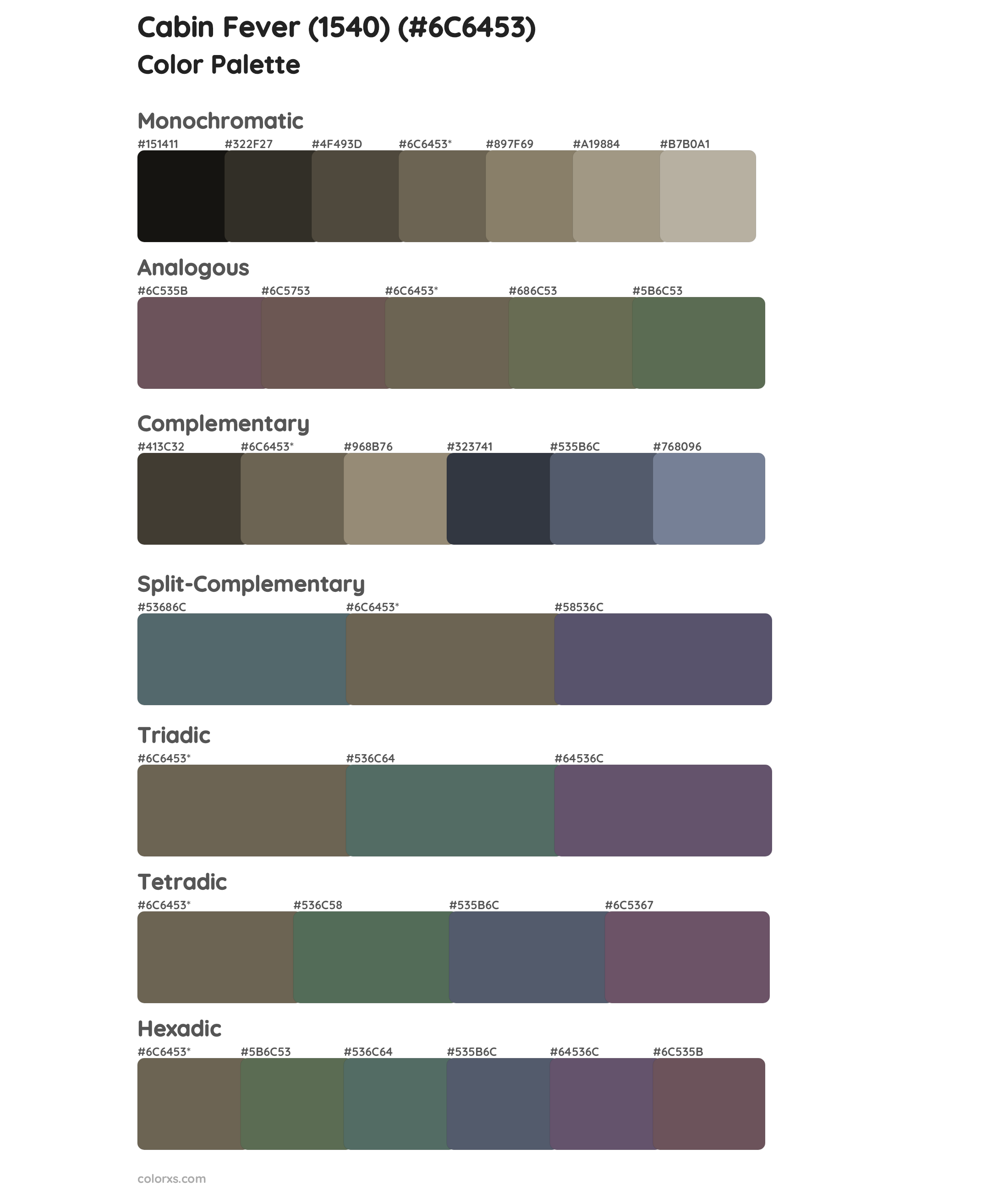 Cabin Fever (1540) Color Scheme Palettes