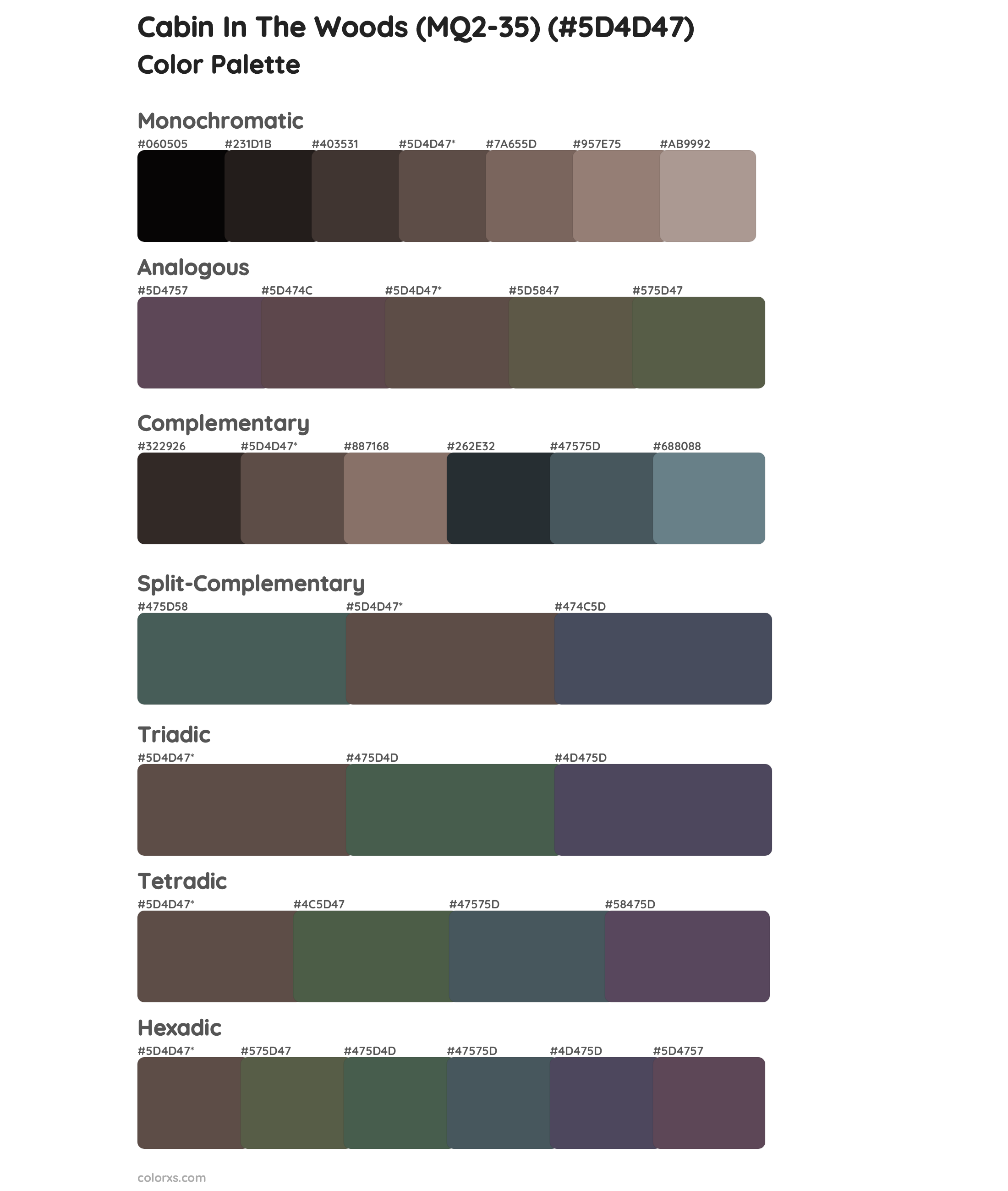 Cabin In The Woods (MQ2-35) Color Scheme Palettes