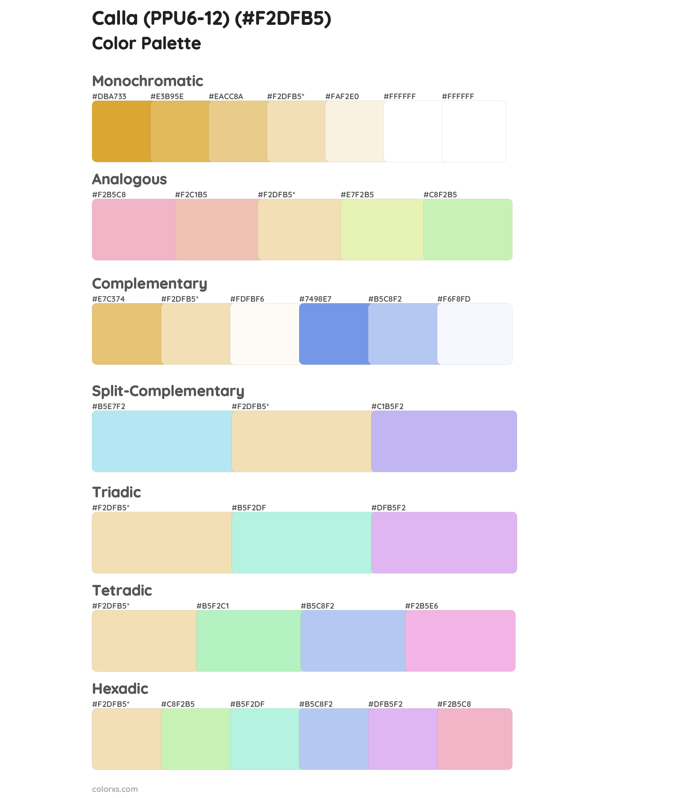 Calla (PPU6-12) Color Scheme Palettes