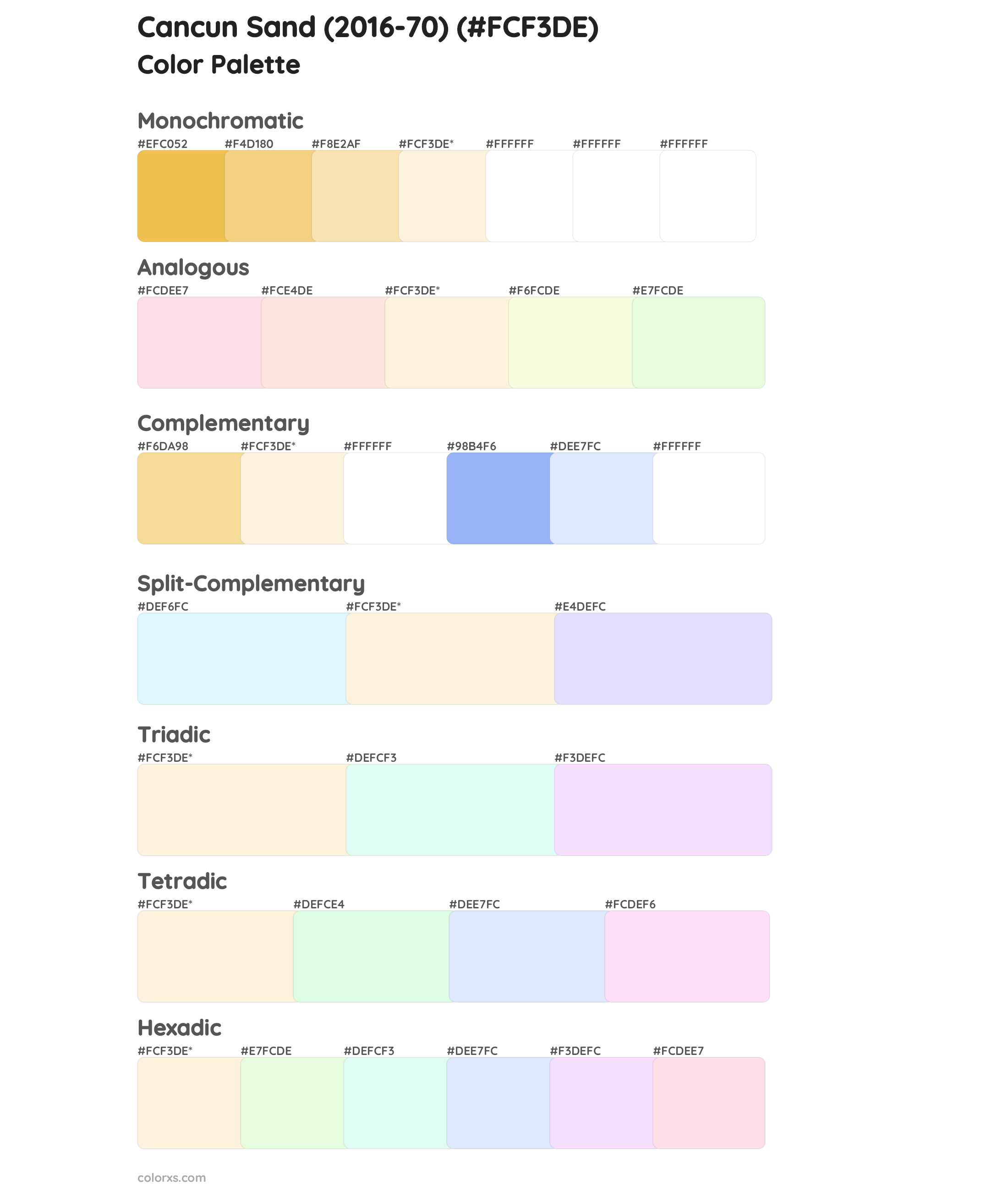 Cancun Sand (2016-70) Color Scheme Palettes