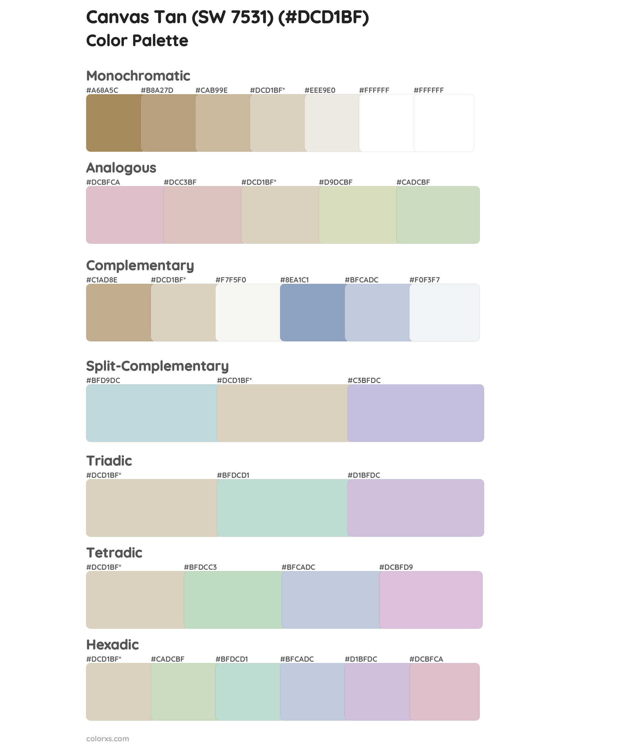 Canvas Tan (SW 7531) Color Scheme Palettes