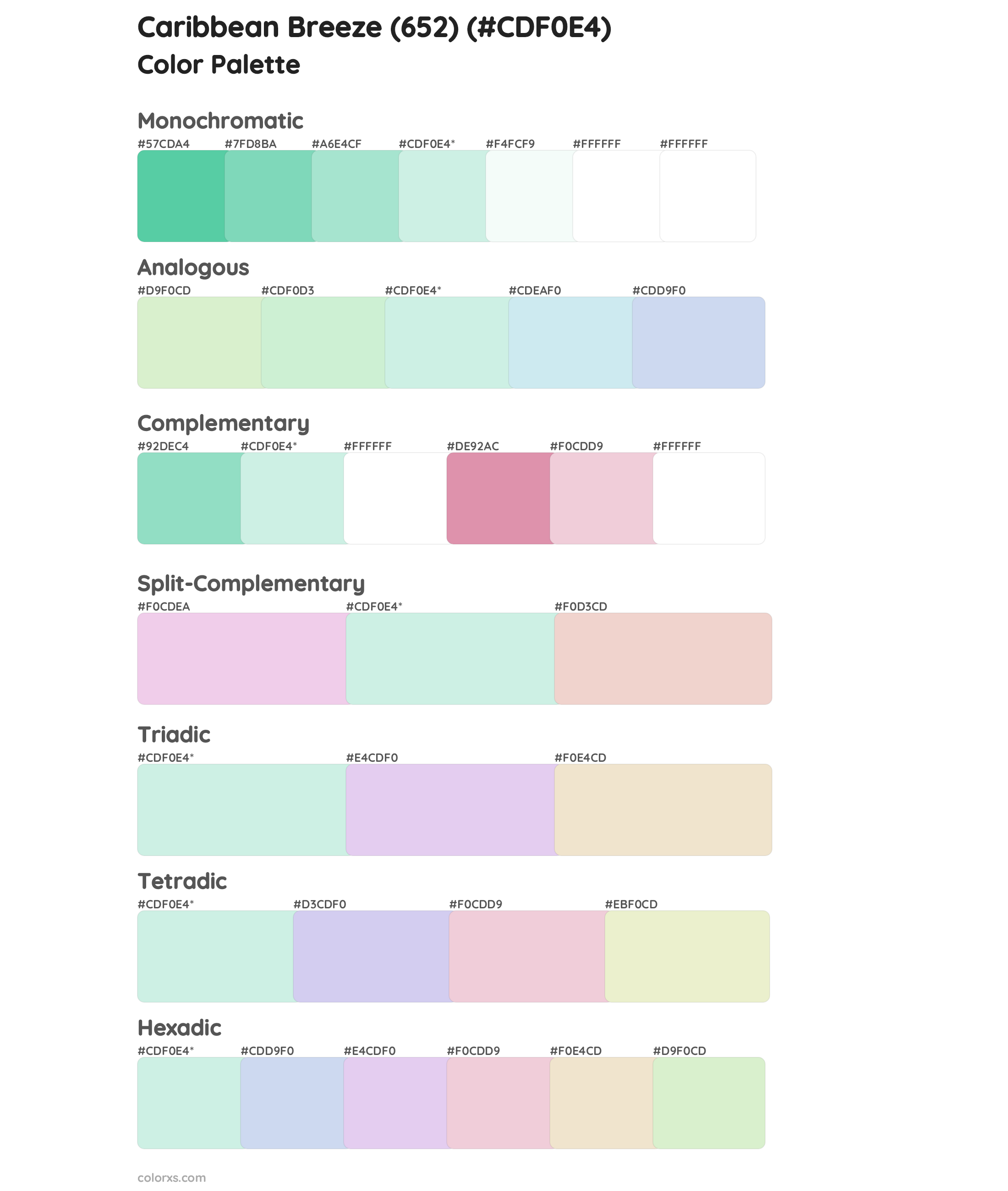 Caribbean Breeze (652) Color Scheme Palettes