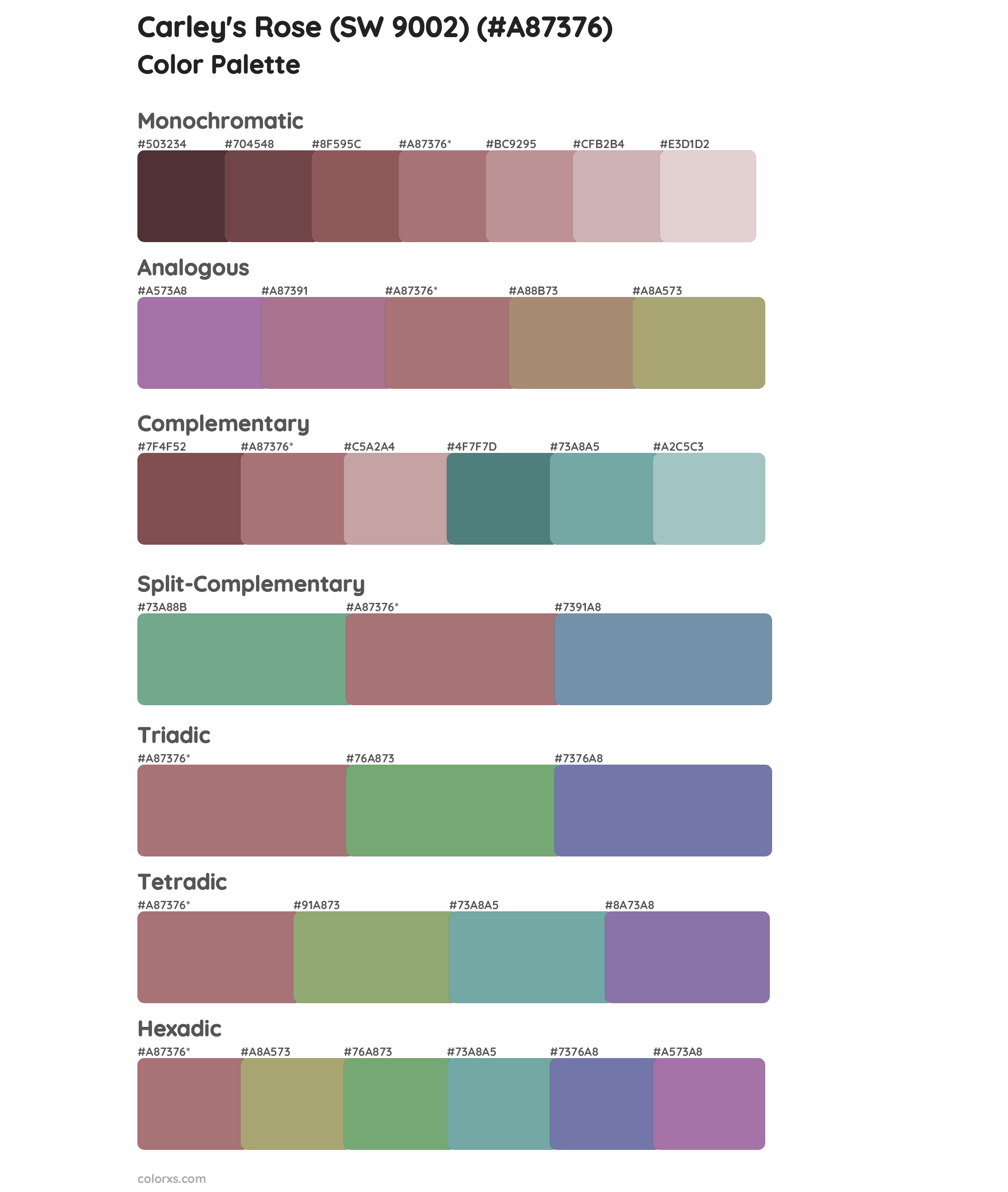 Carley's Rose (SW 9002) Color Scheme Palettes