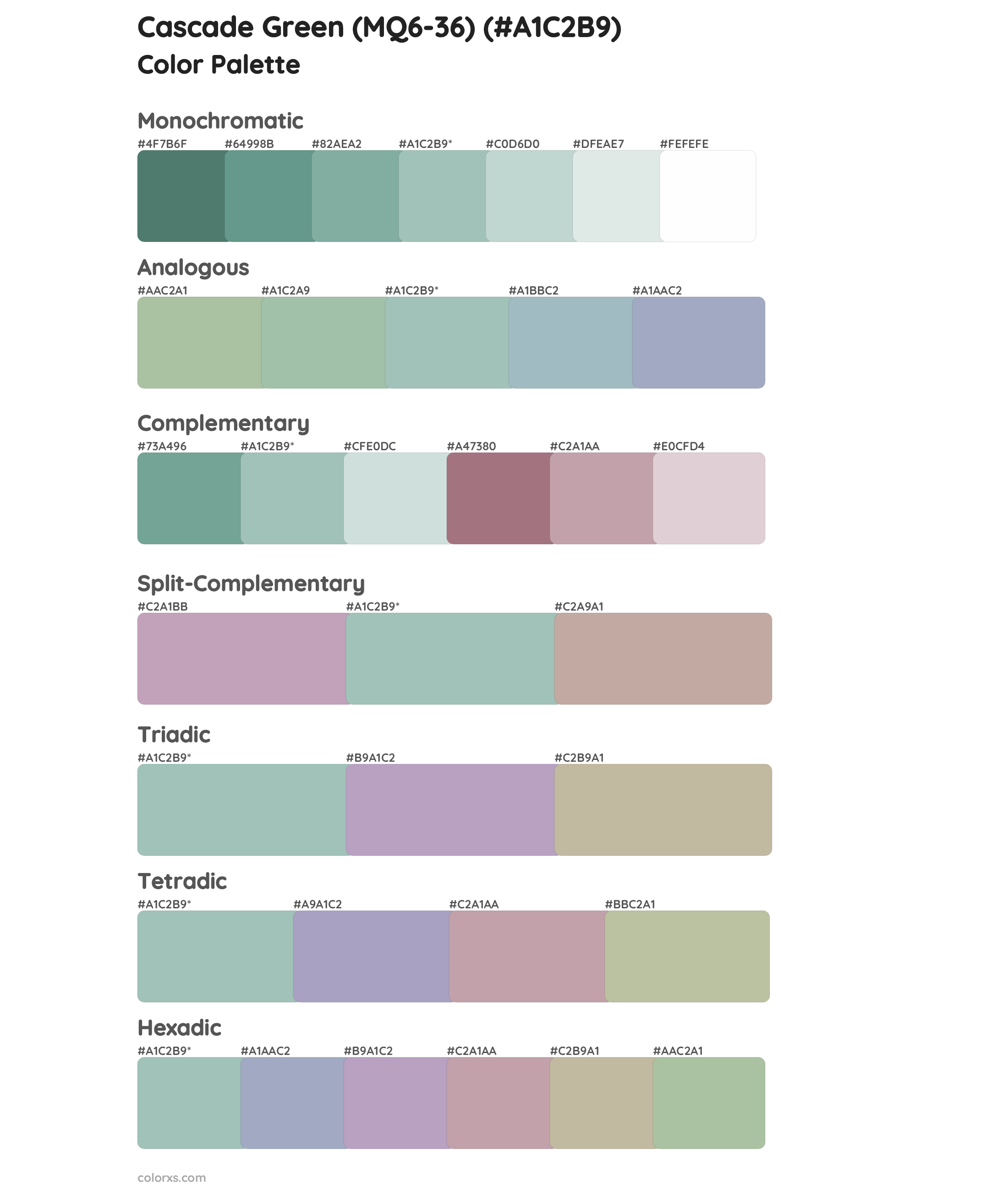 Cascade Green (MQ6-36) Color Scheme Palettes