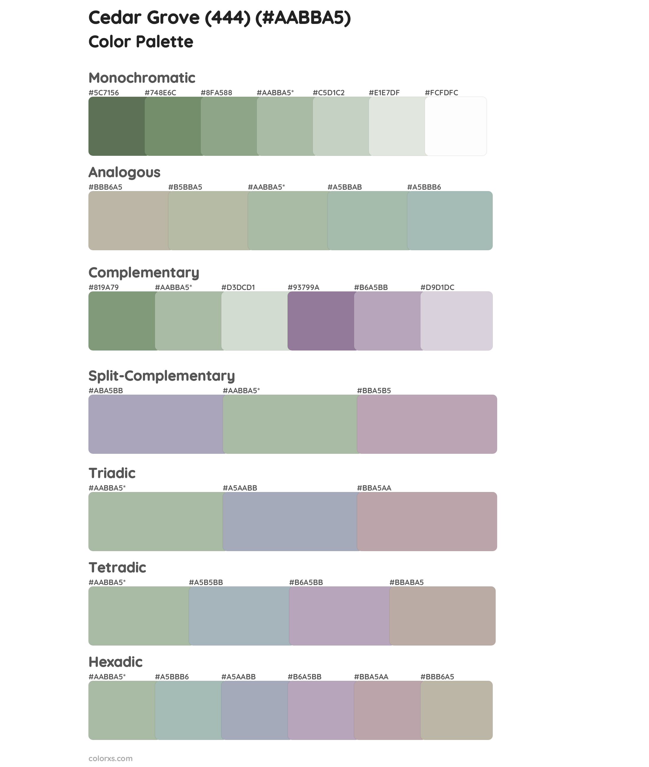 Cedar Grove (444) Color Scheme Palettes