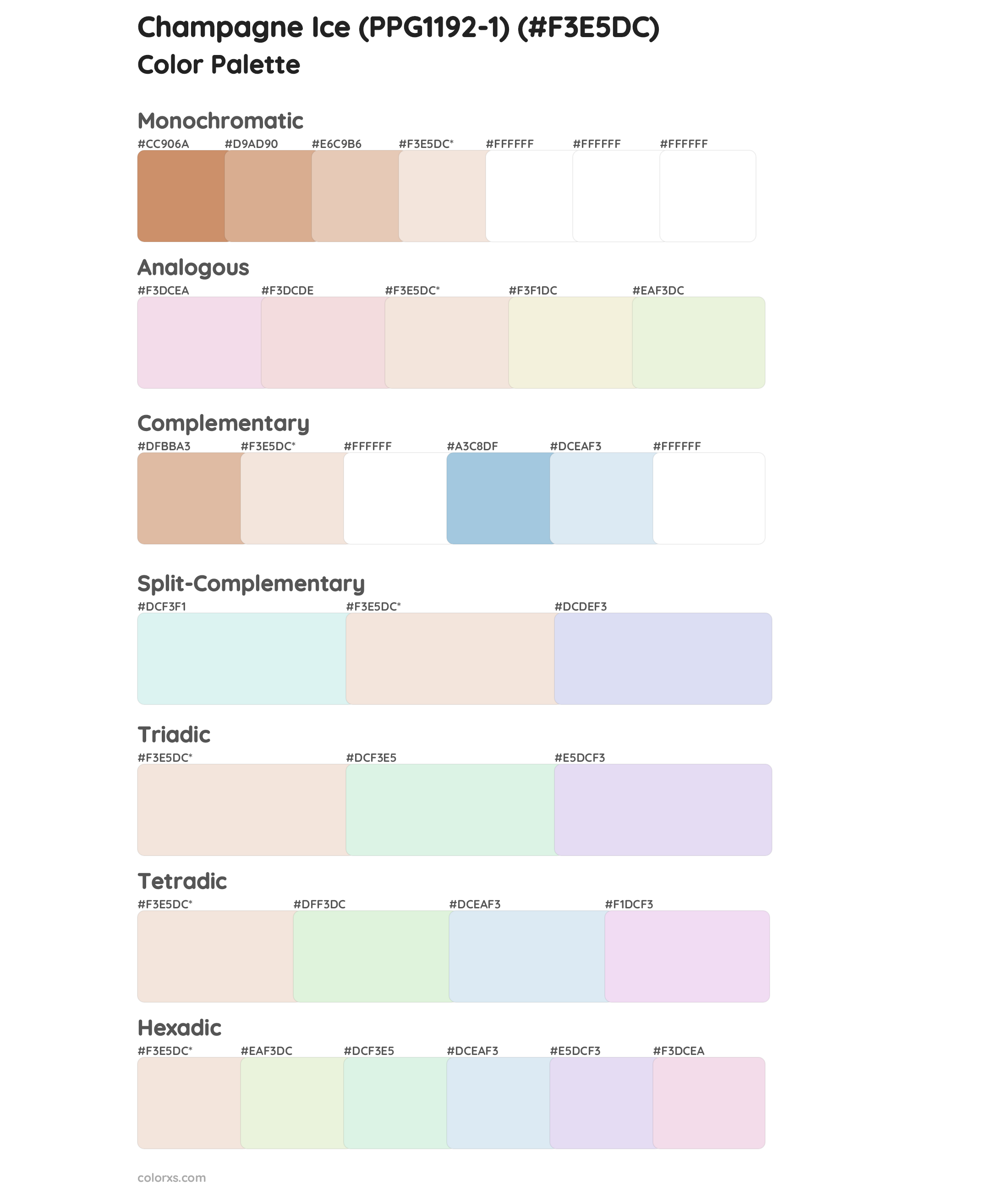 Champagne Ice (PPG1192-1) Color Scheme Palettes