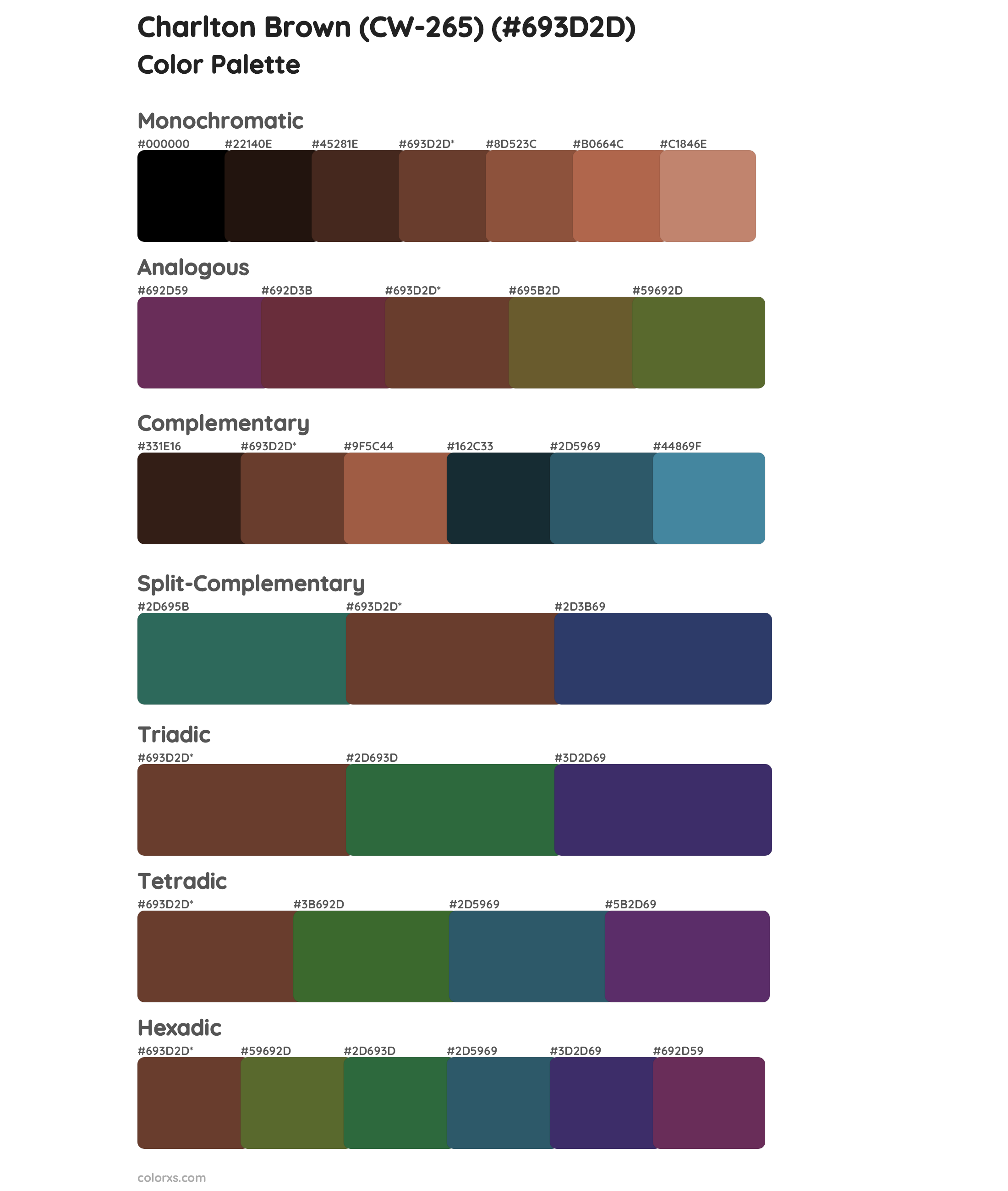 Charlton Brown (CW-265) Color Scheme Palettes