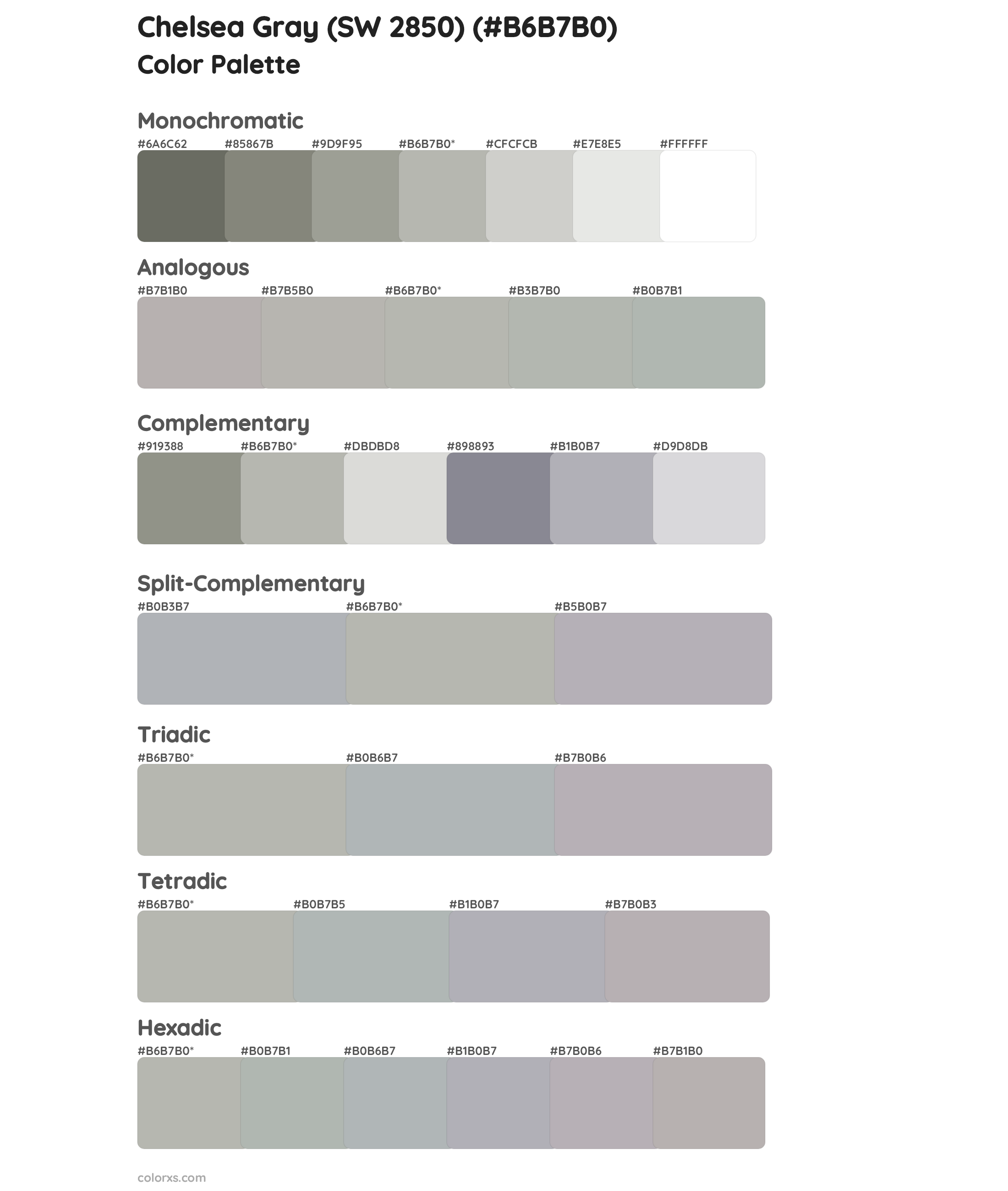 Chelsea Gray (SW 2850) Color Scheme Palettes