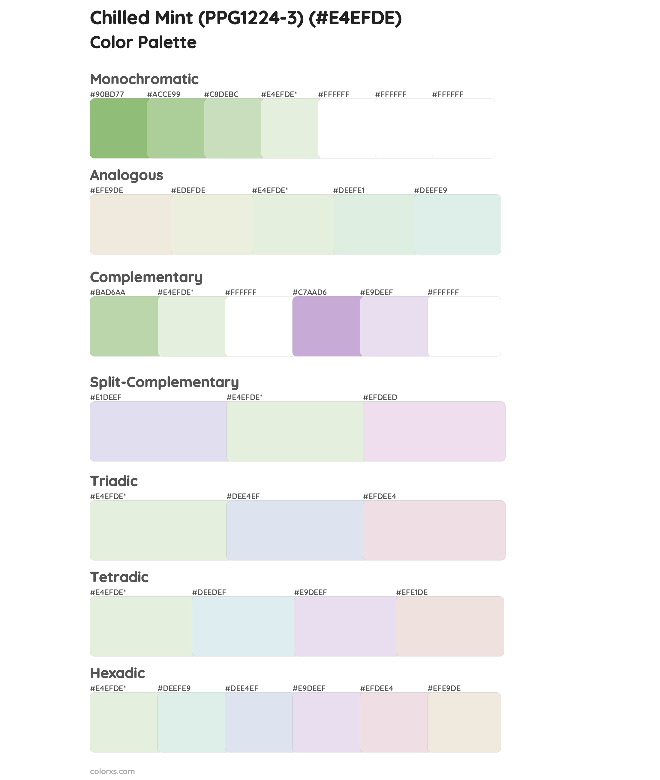 Chilled Mint (PPG1224-3) Color Scheme Palettes