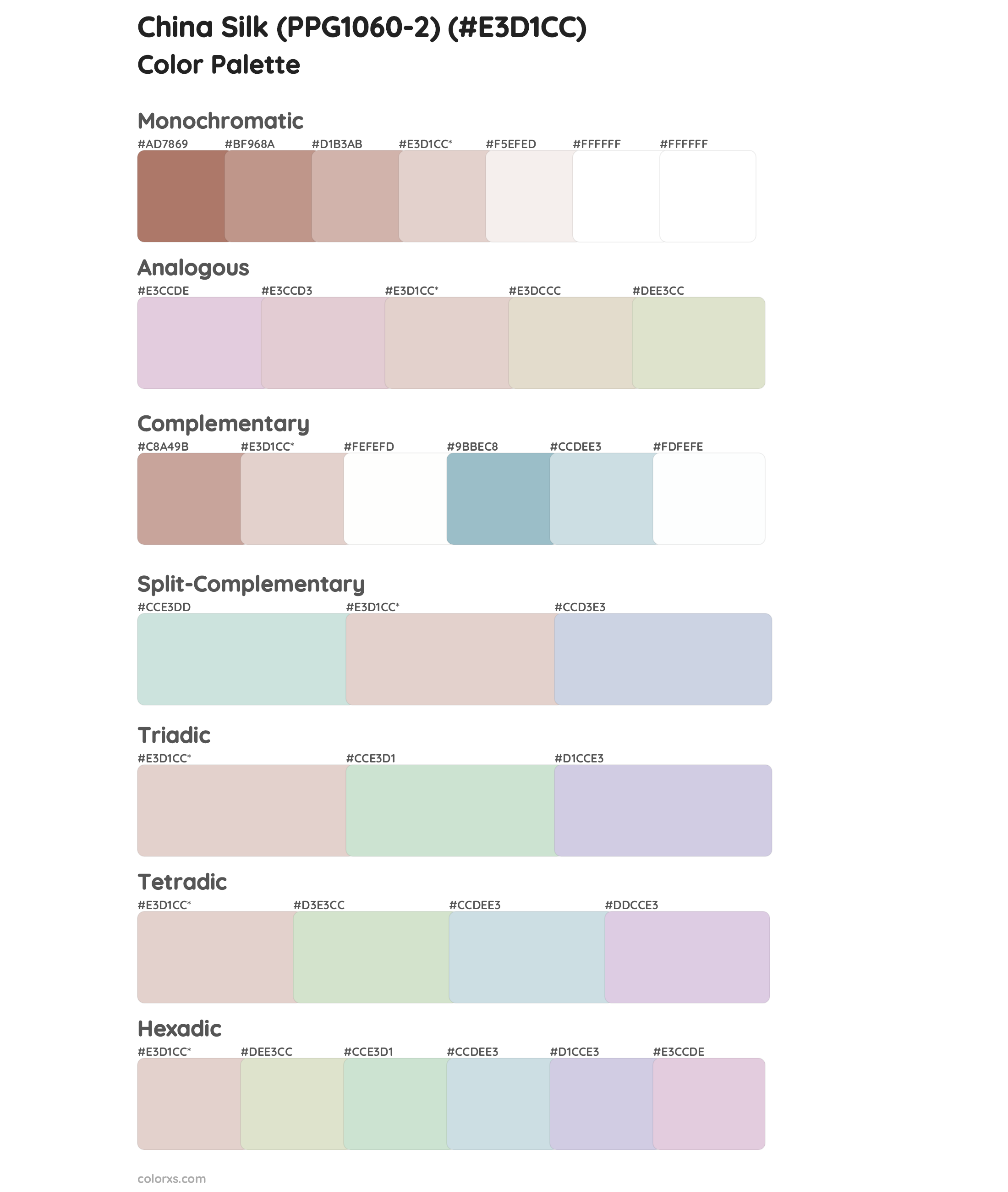 China Silk (PPG1060-2) Color Scheme Palettes