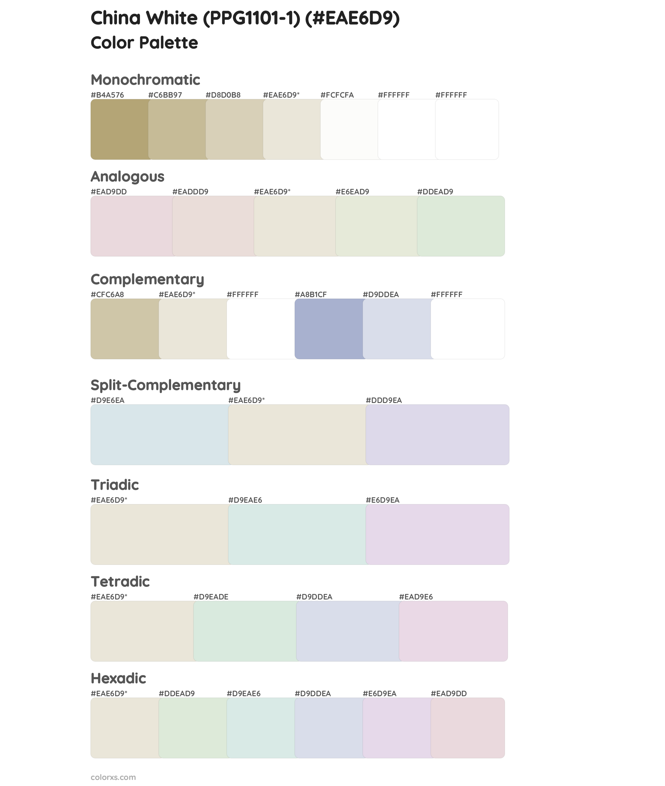 China White (PPG1101-1) Color Scheme Palettes