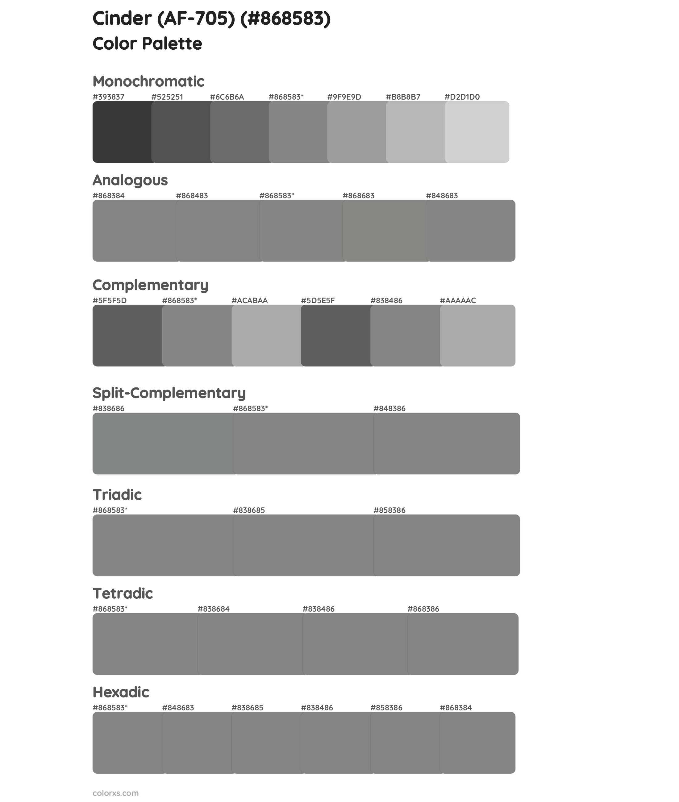 Cinder (AF-705) Color Scheme Palettes