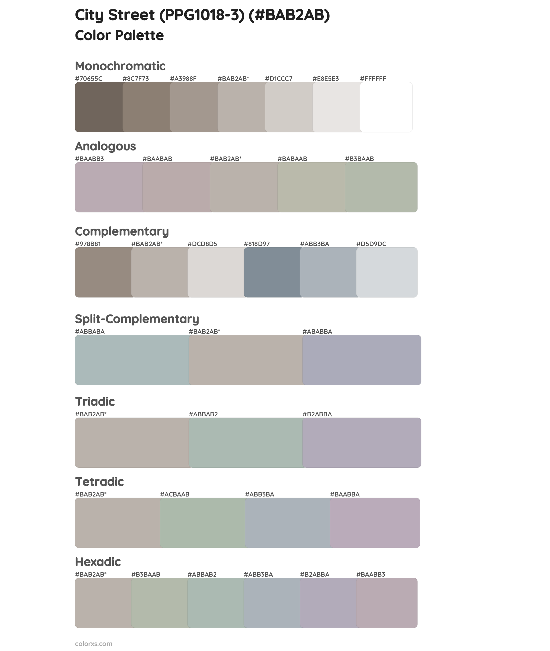 City Street (PPG1018-3) Color Scheme Palettes