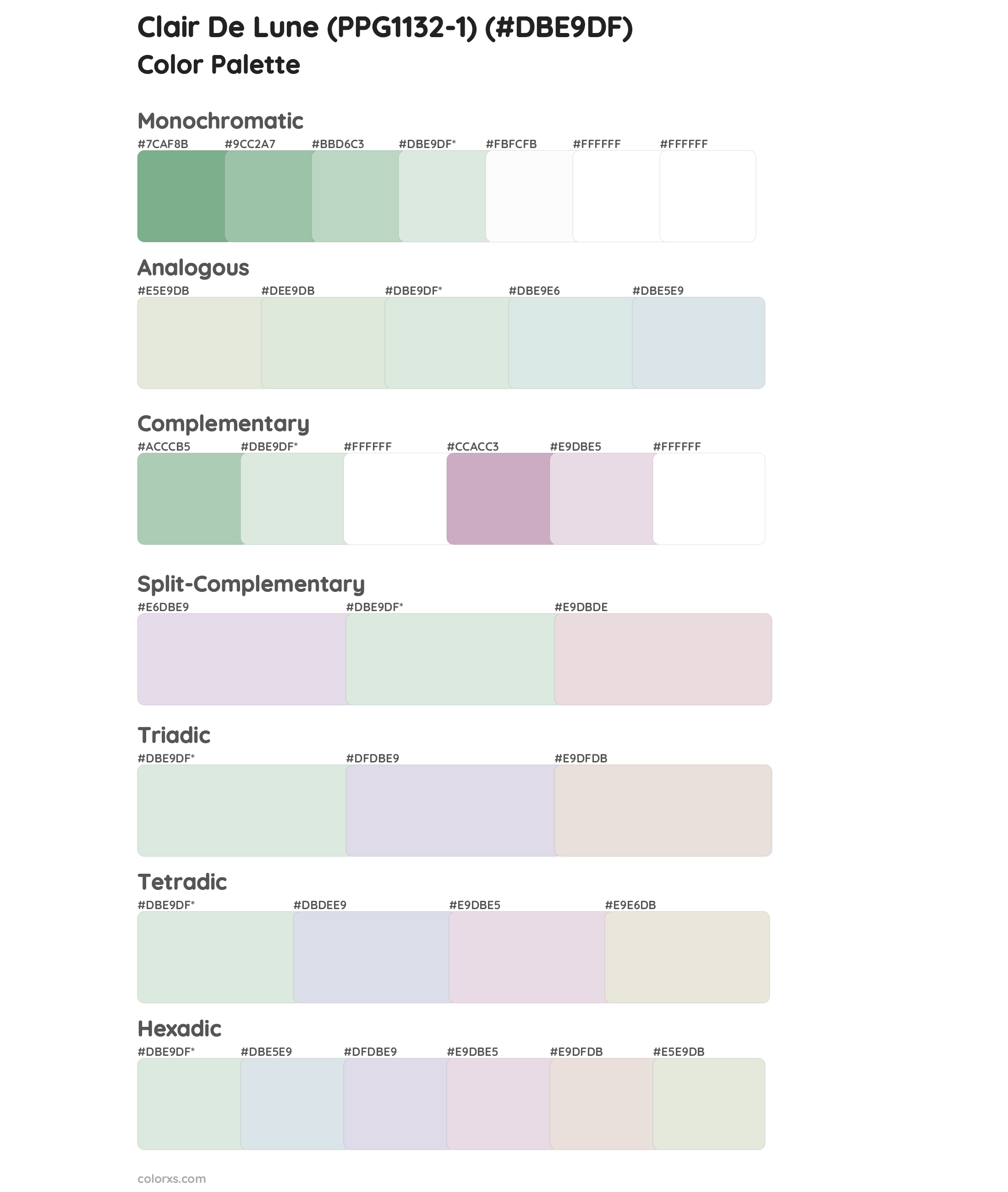 Clair De Lune (PPG1132-1) Color Scheme Palettes