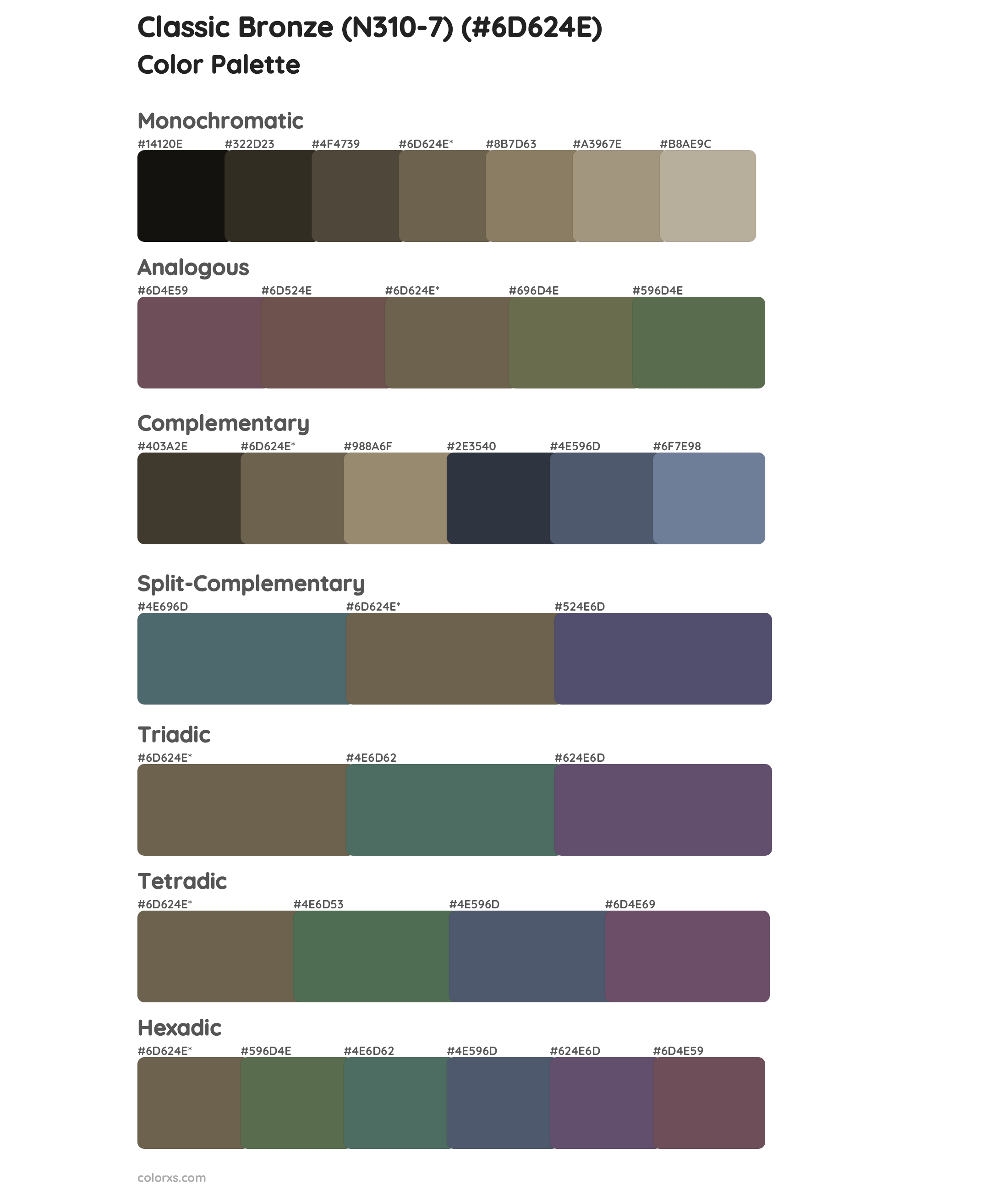 Classic Bronze (N310-7) Color Scheme Palettes