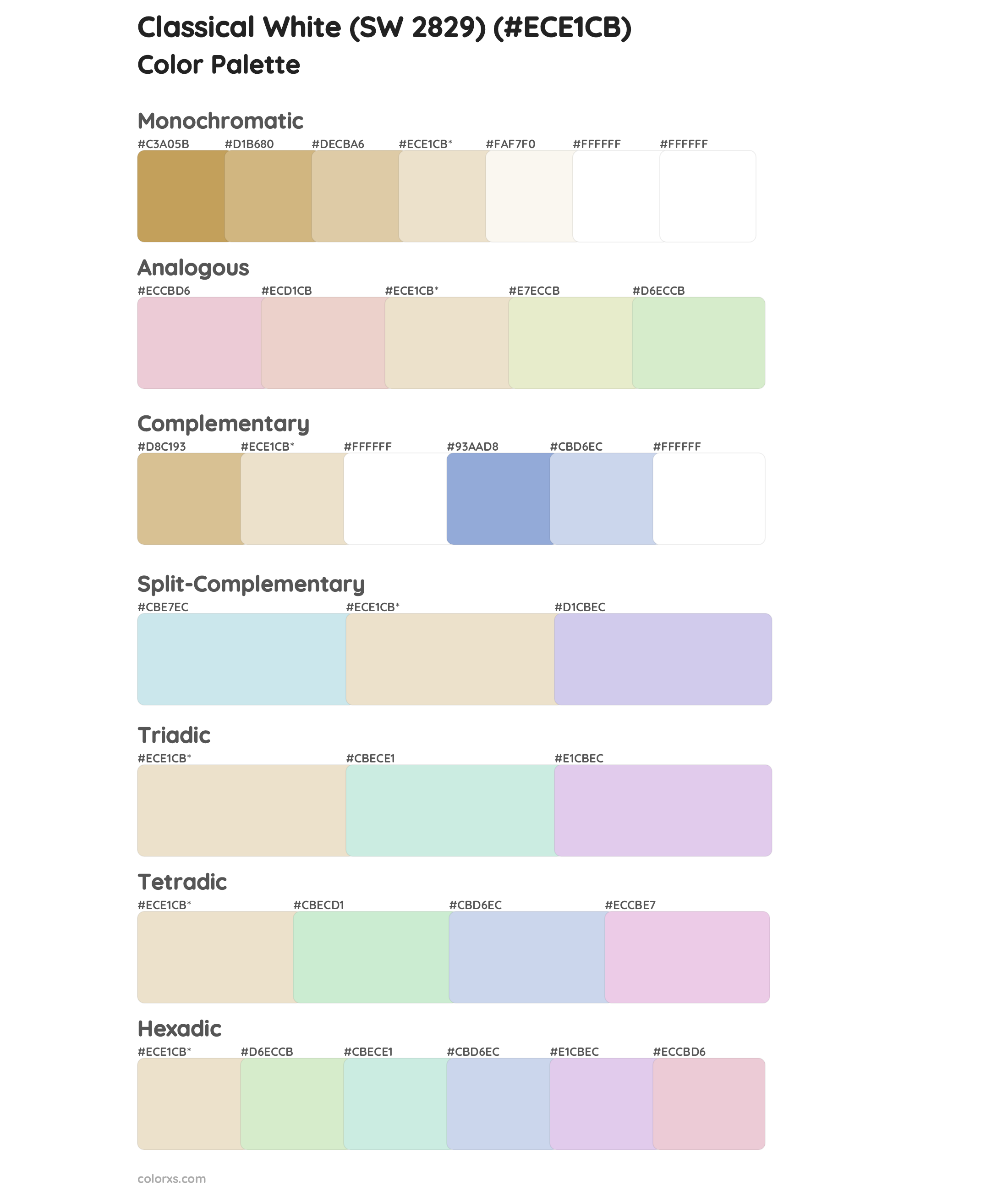 Classical White (SW 2829) Color Scheme Palettes