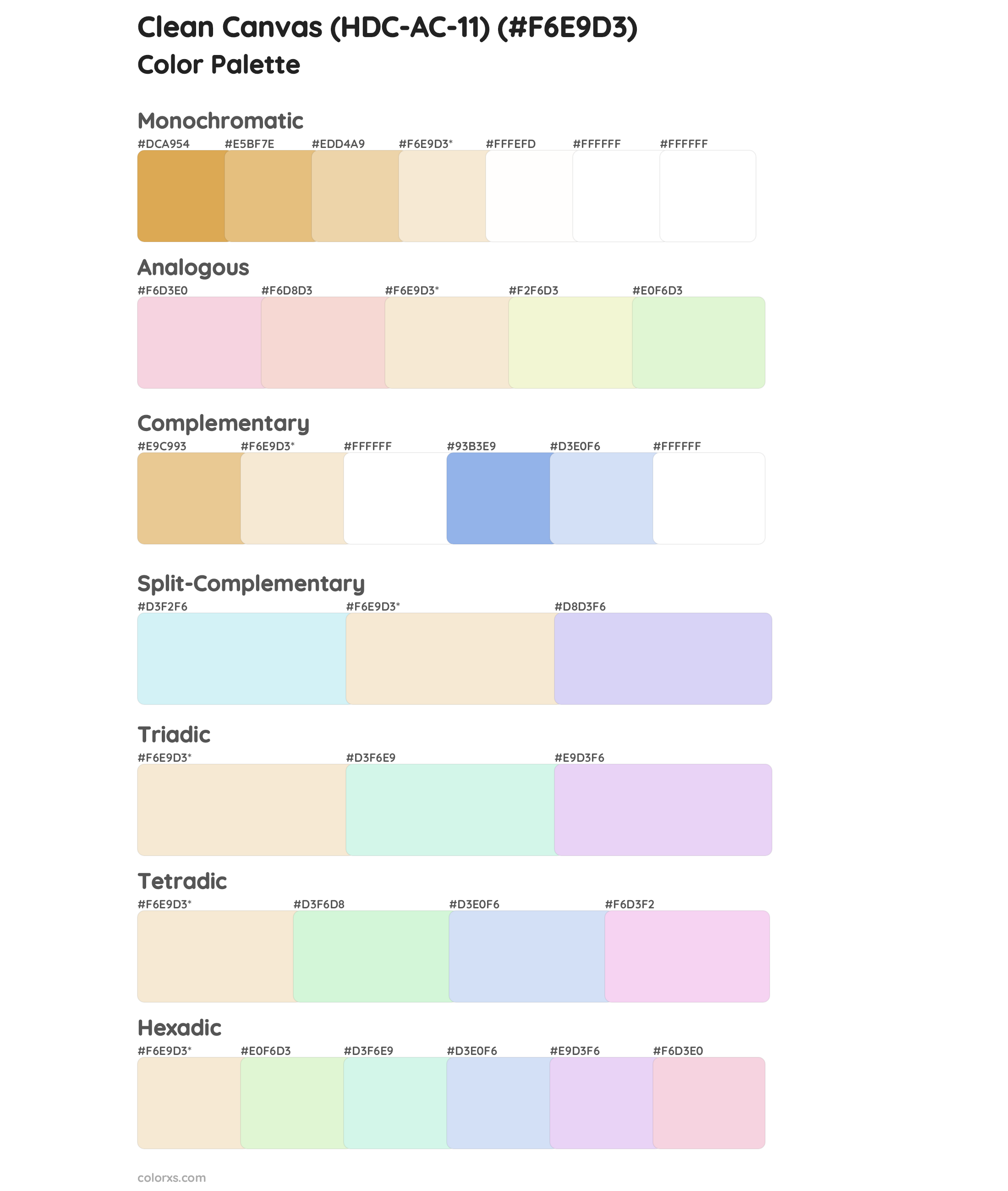 Clean Canvas (HDC-AC-11) Color Scheme Palettes