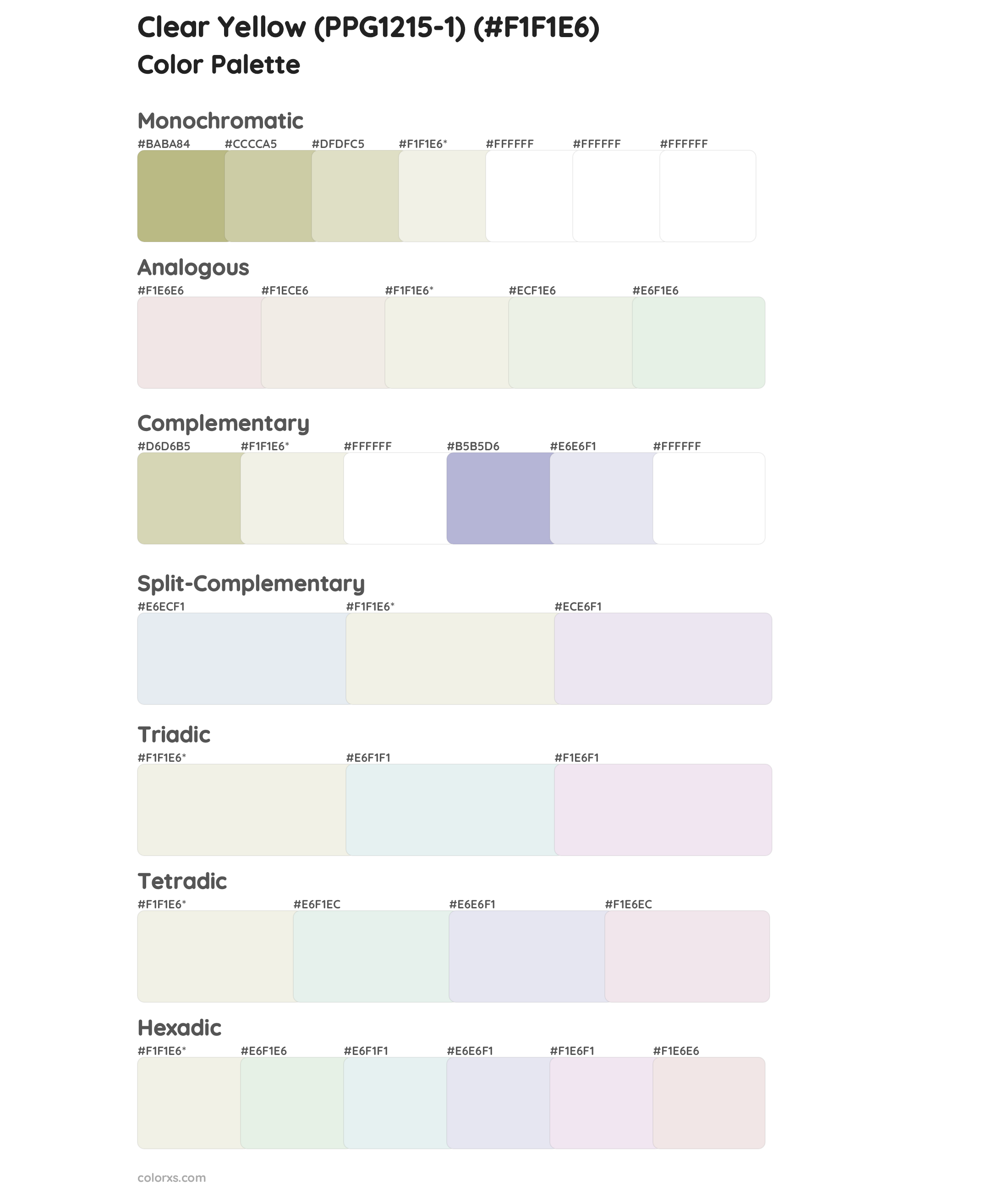 Clear Yellow (PPG1215-1) Color Scheme Palettes