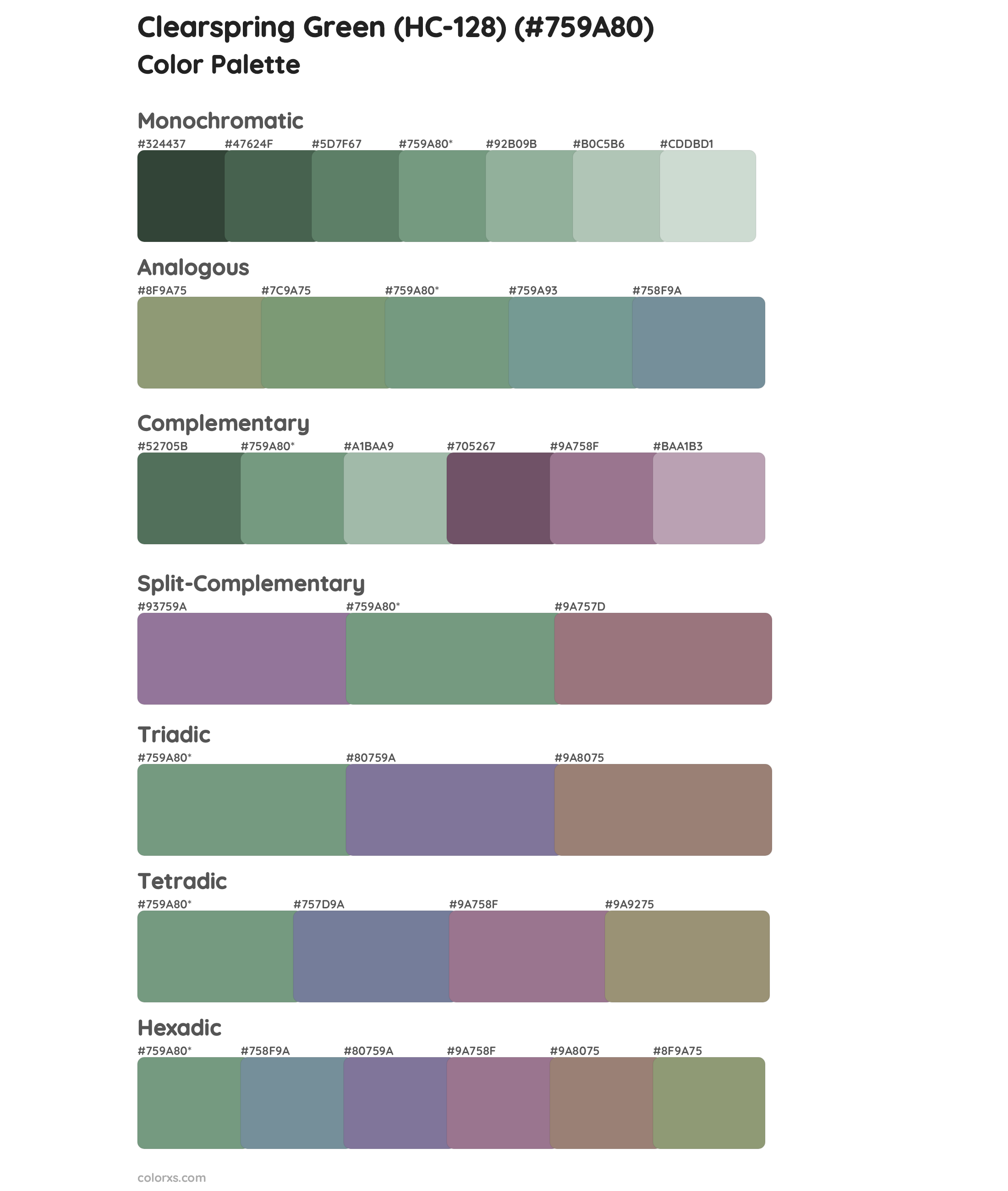 Clearspring Green (HC-128) Color Scheme Palettes