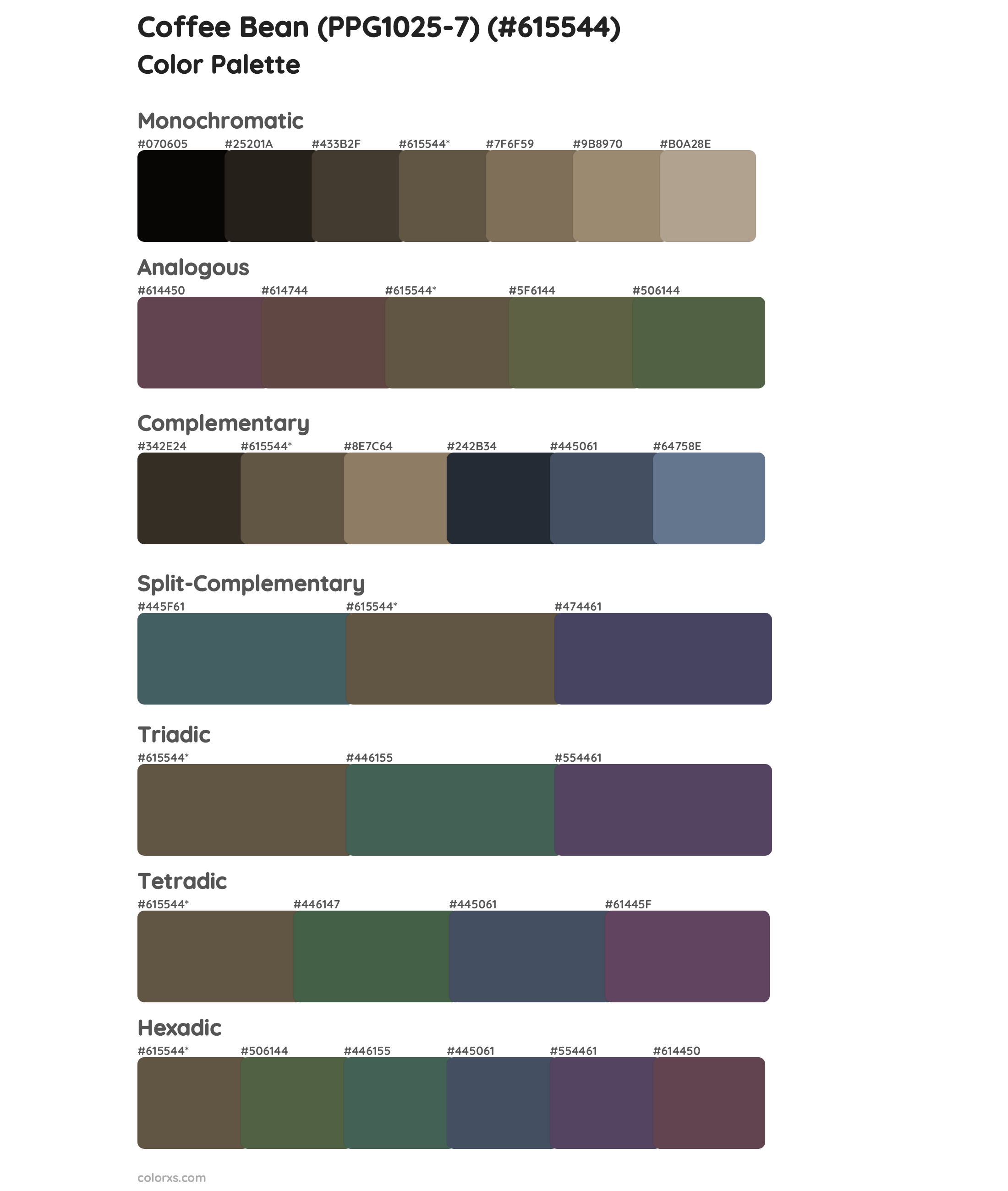 Coffee Bean (PPG1025-7) Color Scheme Palettes