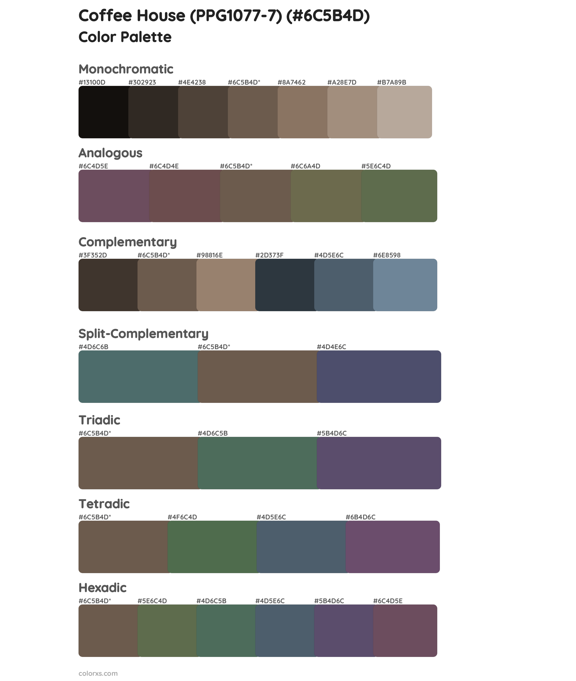 Coffee House (PPG1077-7) Color Scheme Palettes