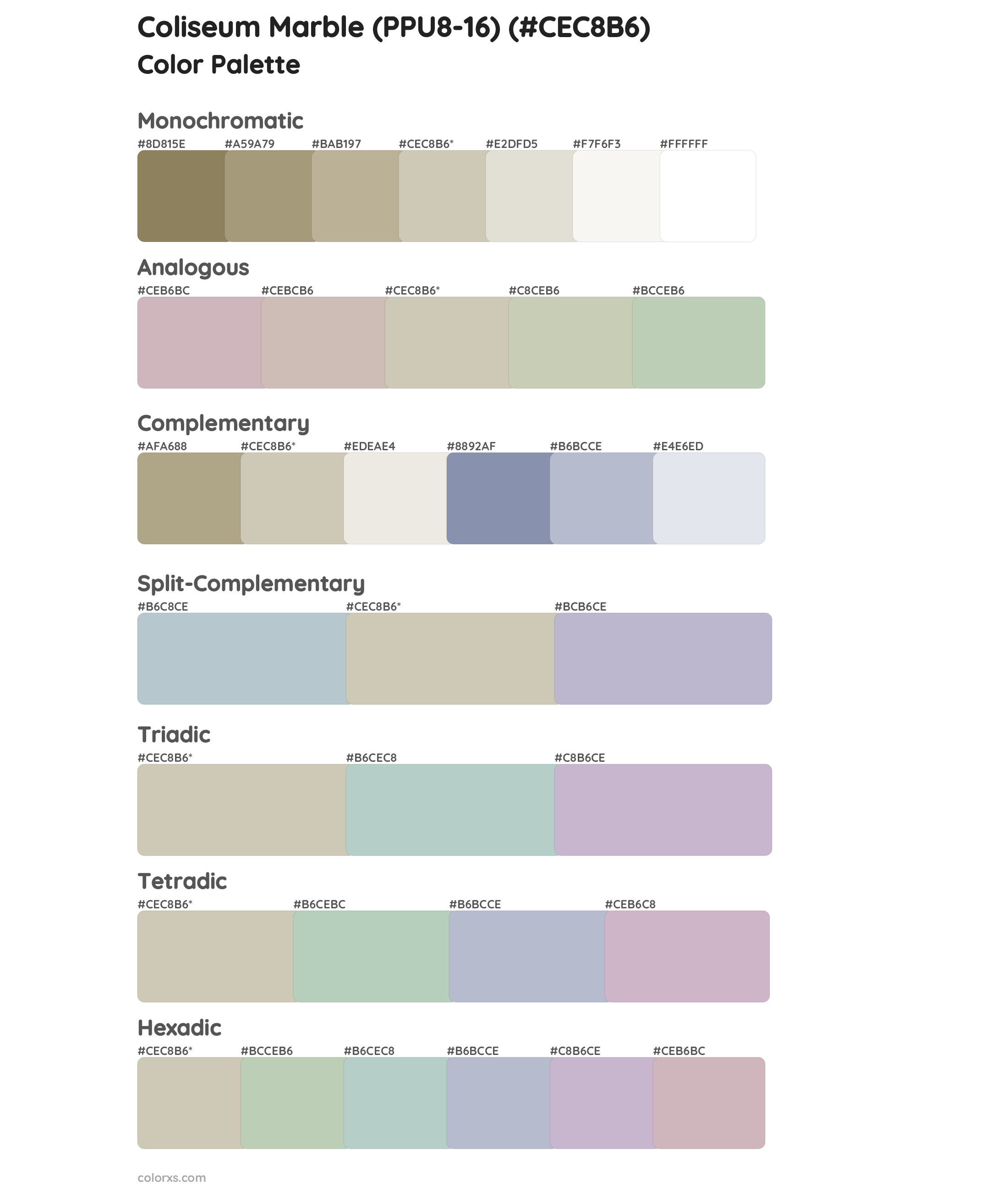 Coliseum Marble (PPU8-16) Color Scheme Palettes