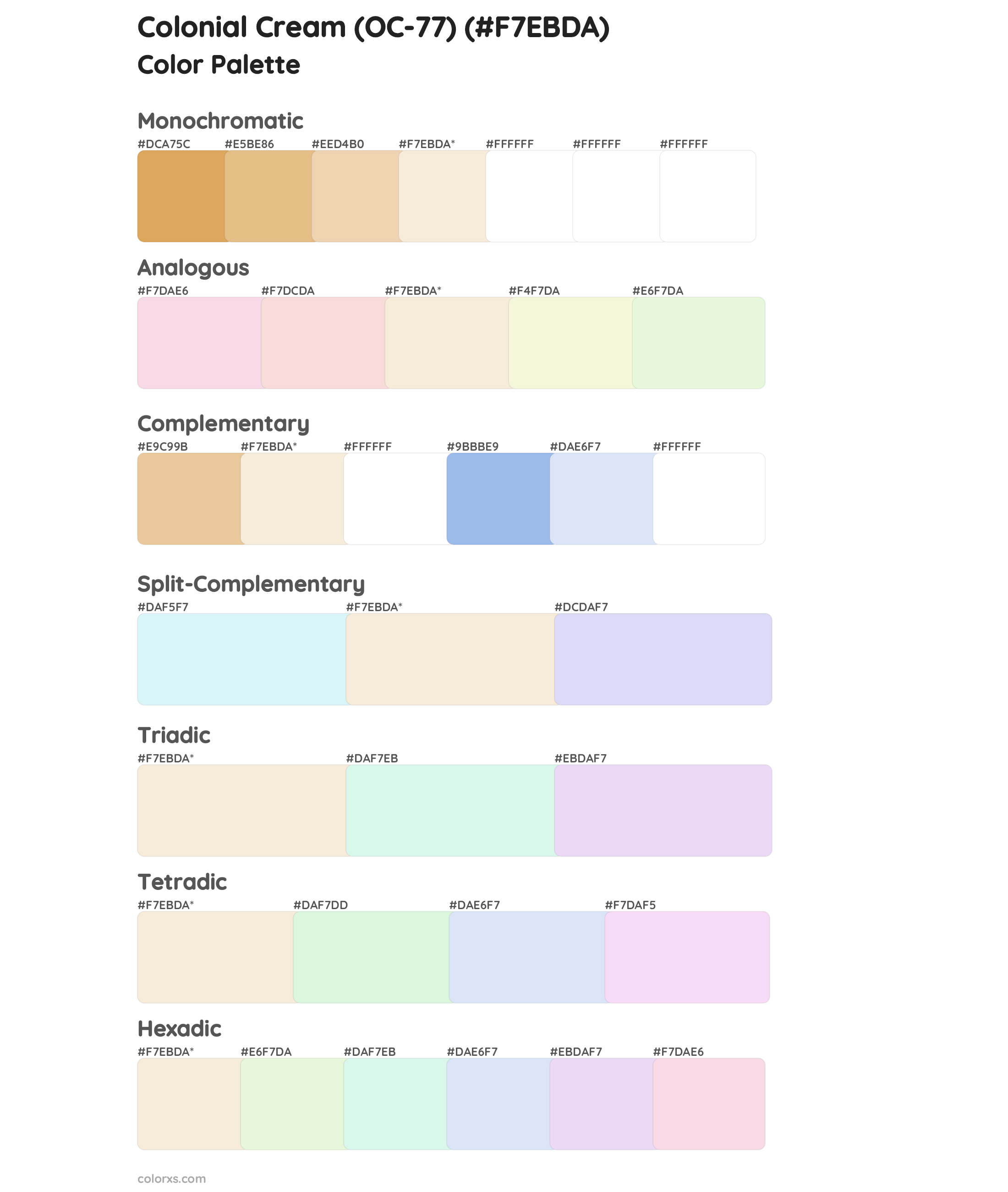 Colonial Cream (OC-77) Color Scheme Palettes