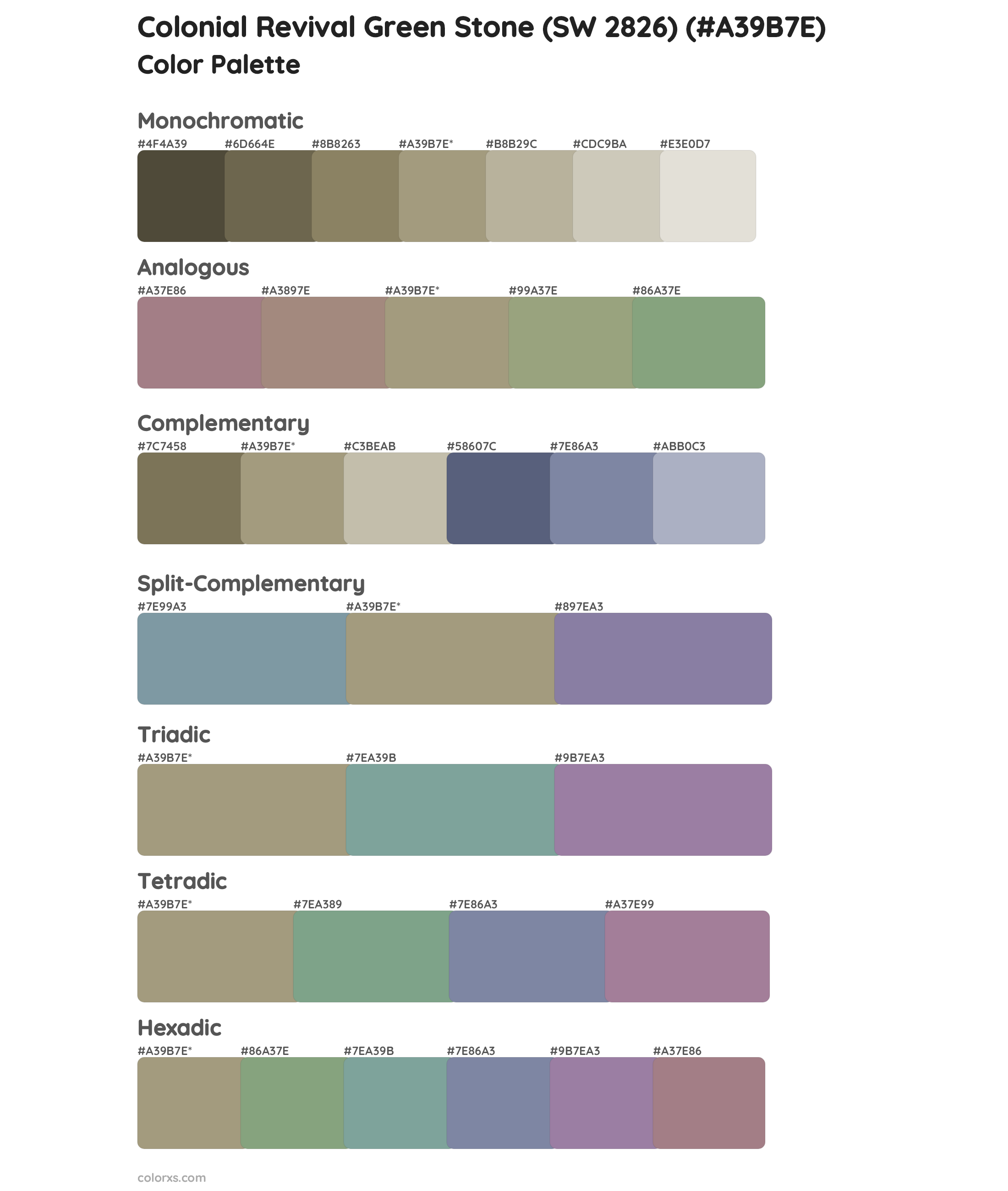 Colonial Revival Green Stone (SW 2826) Color Scheme Palettes