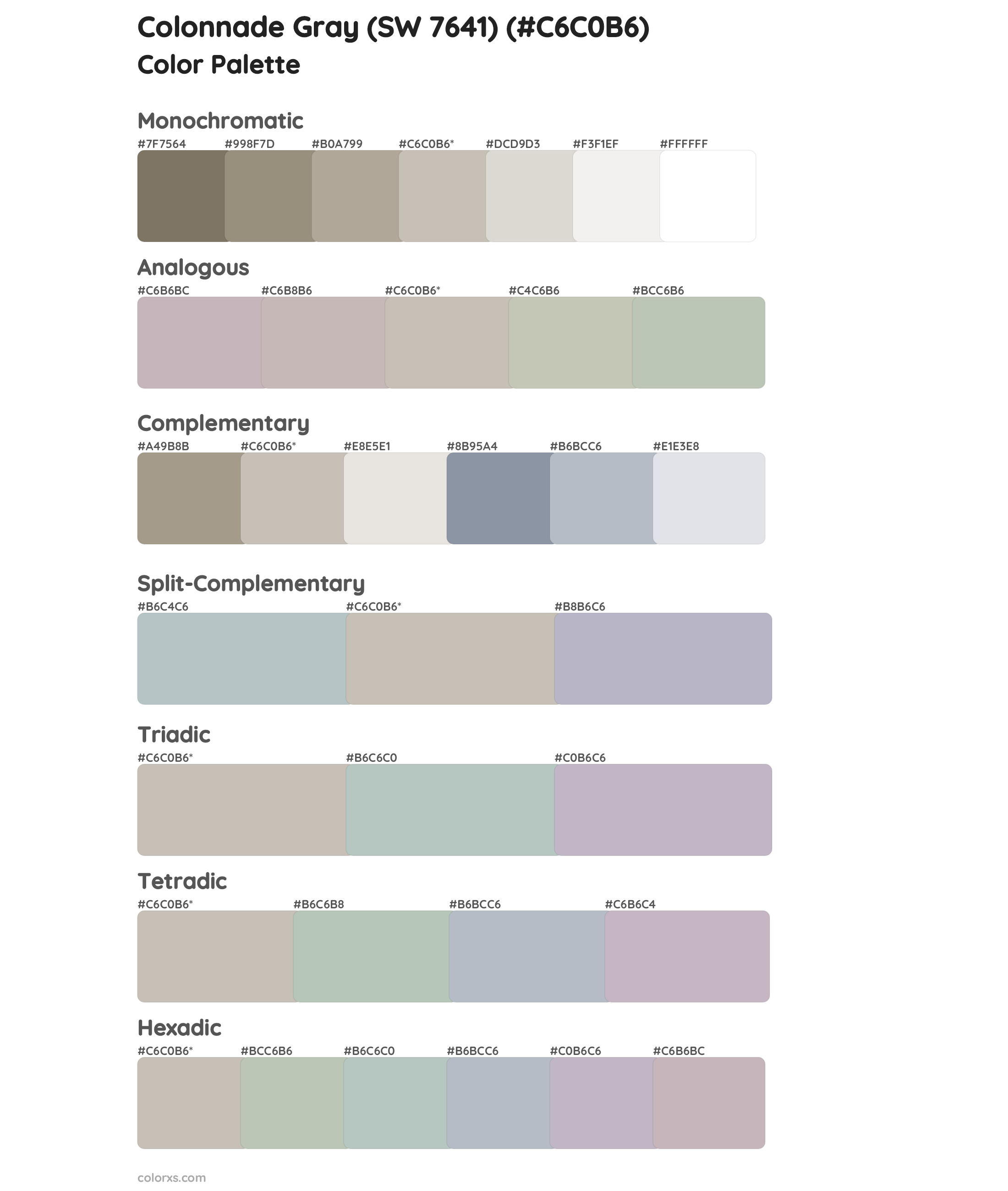 Colonnade Gray (SW 7641) Color Scheme Palettes