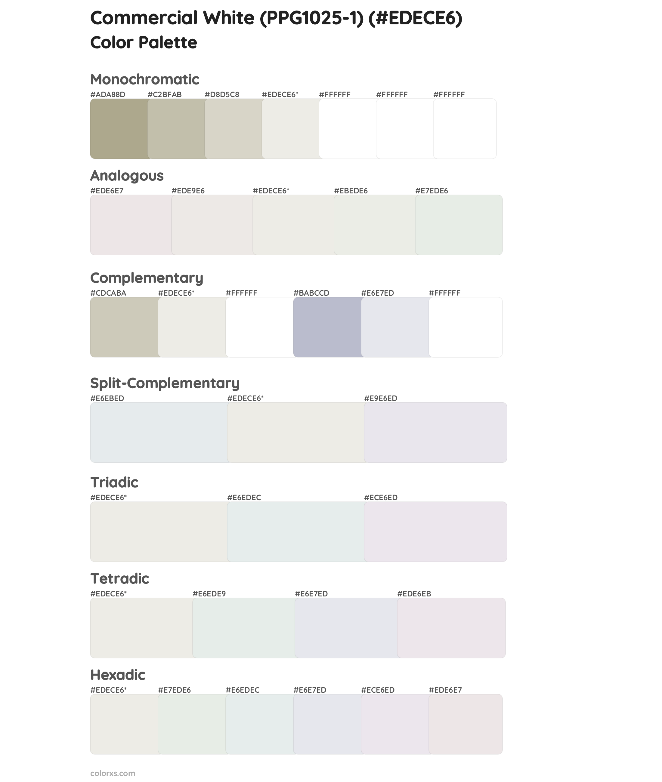 Commercial White (PPG1025-1) Color Scheme Palettes