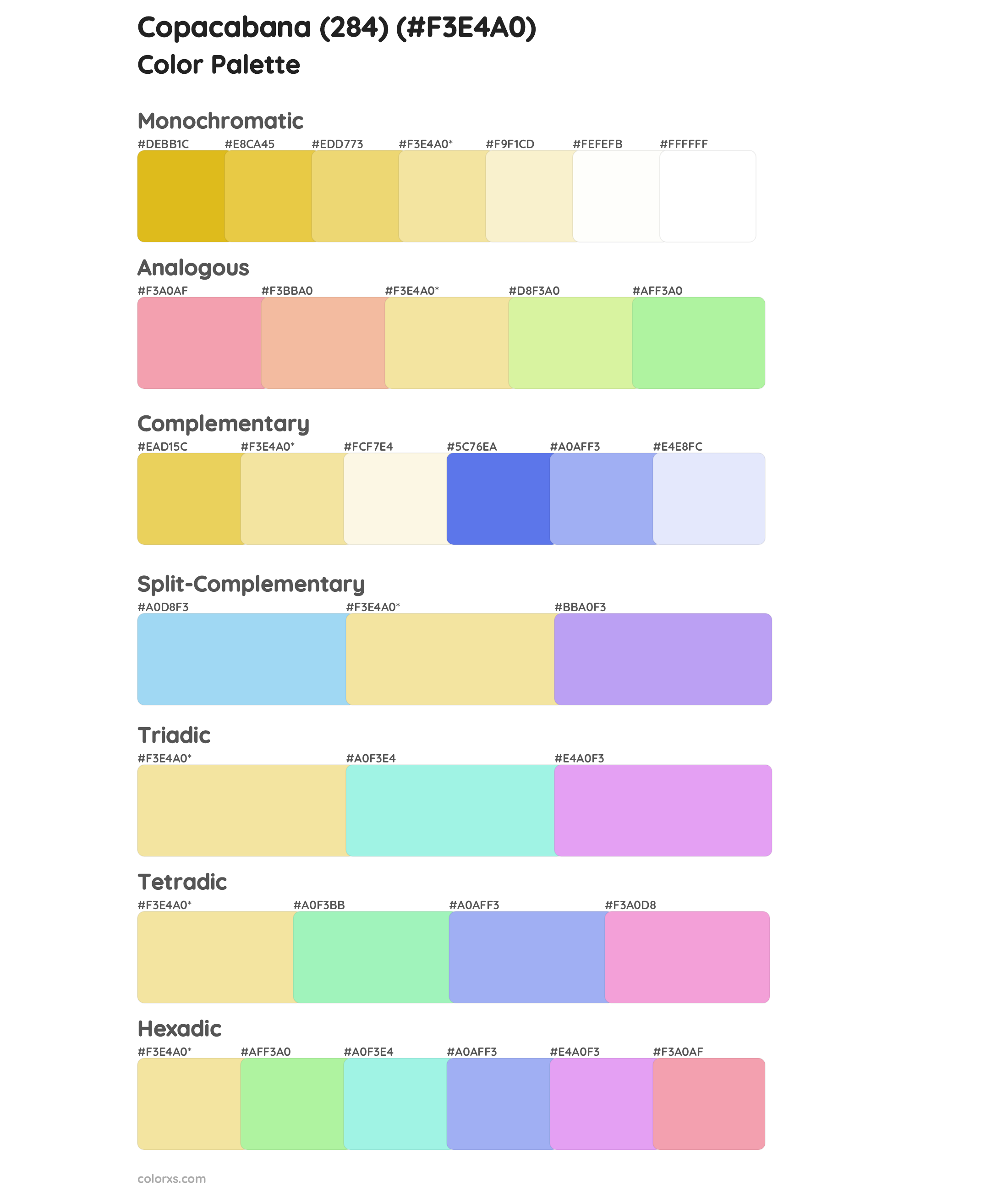 Copacabana (284) Color Scheme Palettes