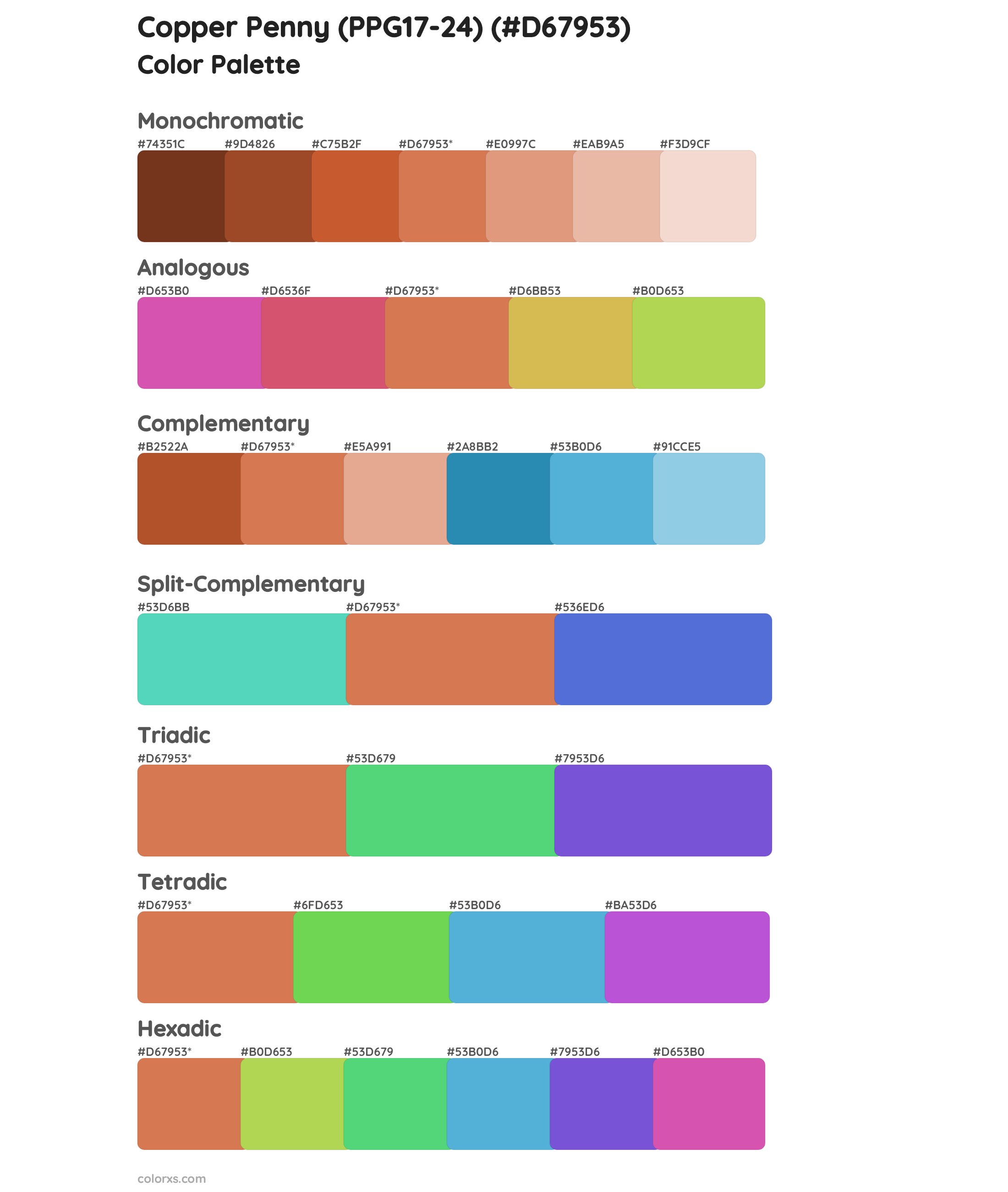 Copper Penny (PPG17-24) Color Scheme Palettes