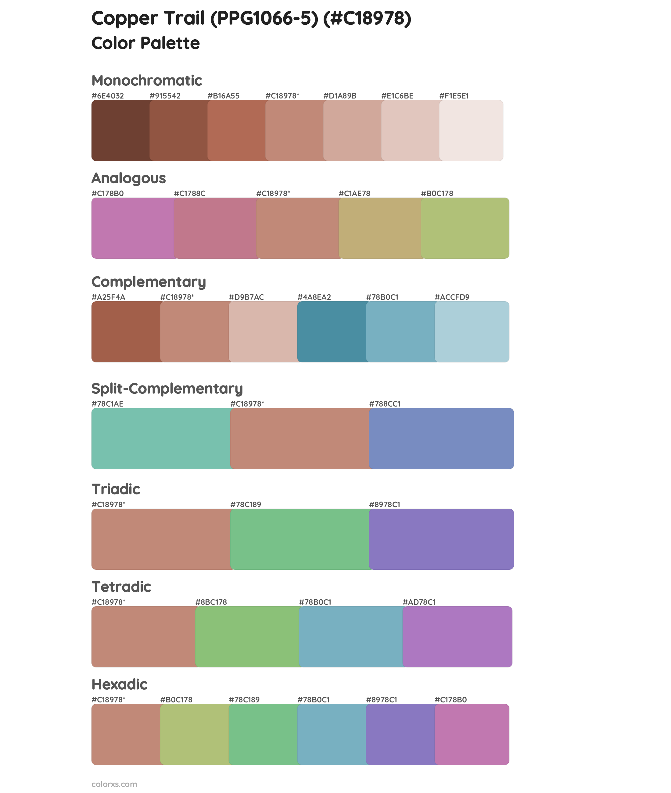 Copper Trail (PPG1066-5) Color Scheme Palettes