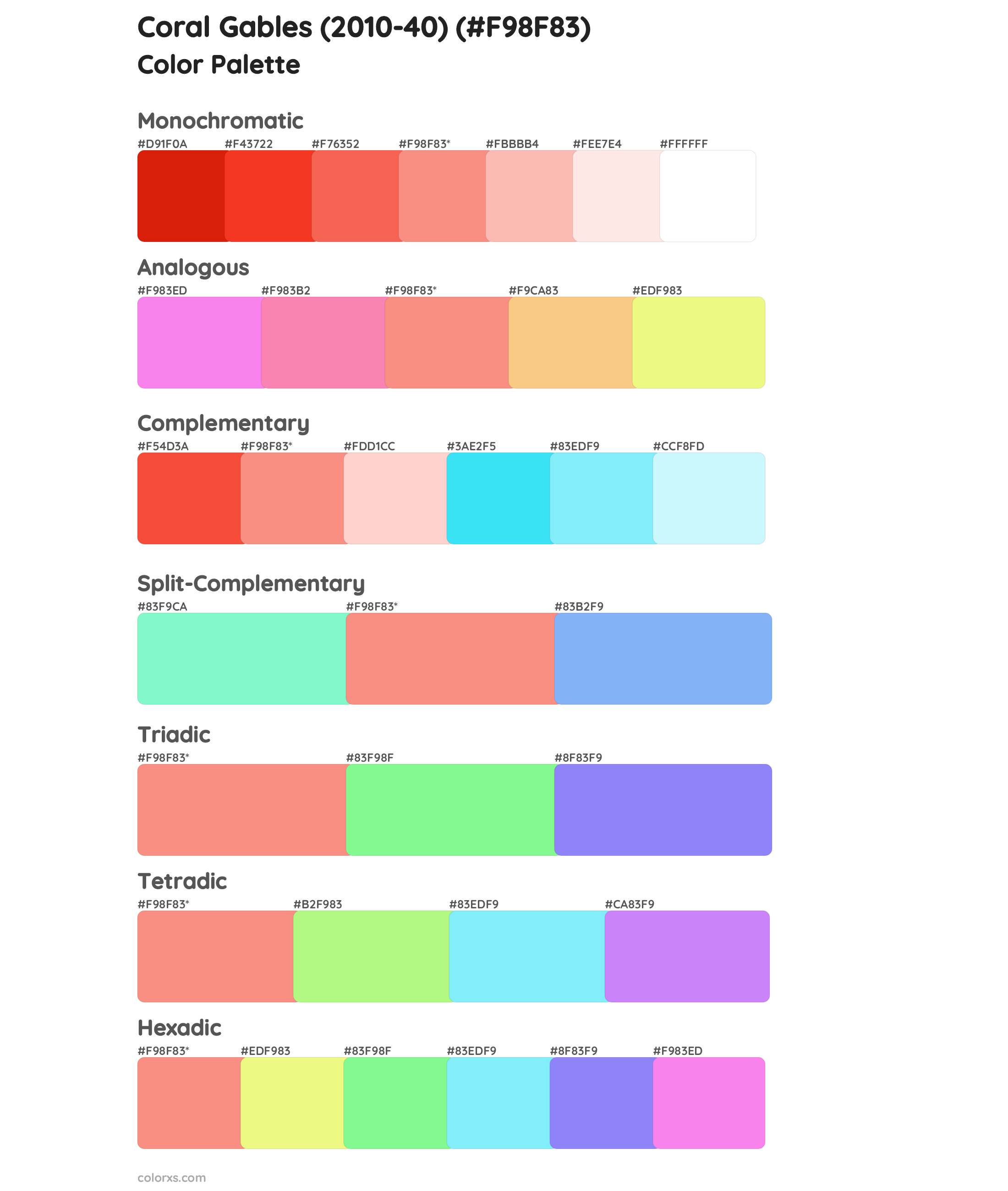 Coral Gables (2010-40) Color Scheme Palettes