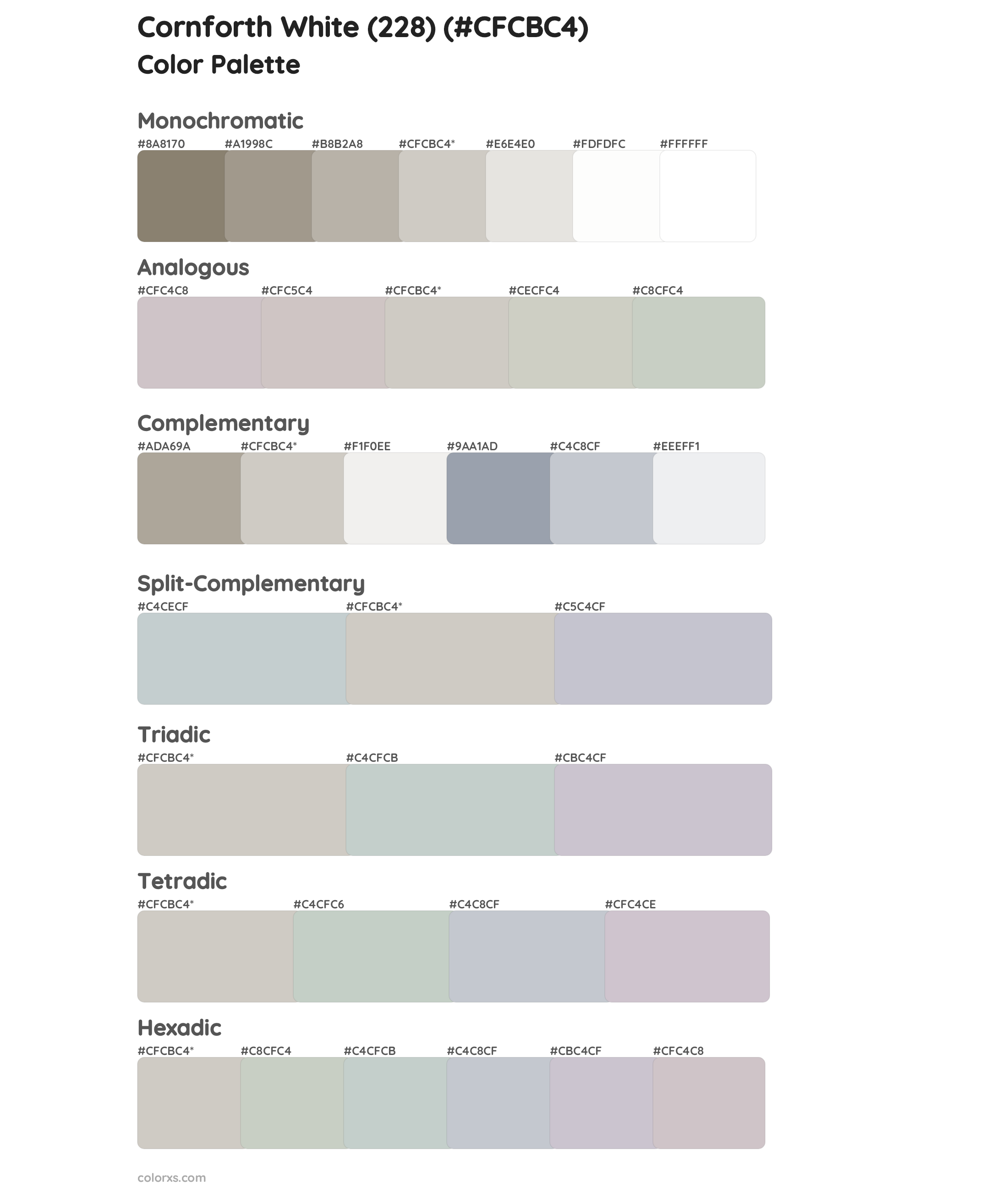 Cornforth White (228) Color Scheme Palettes