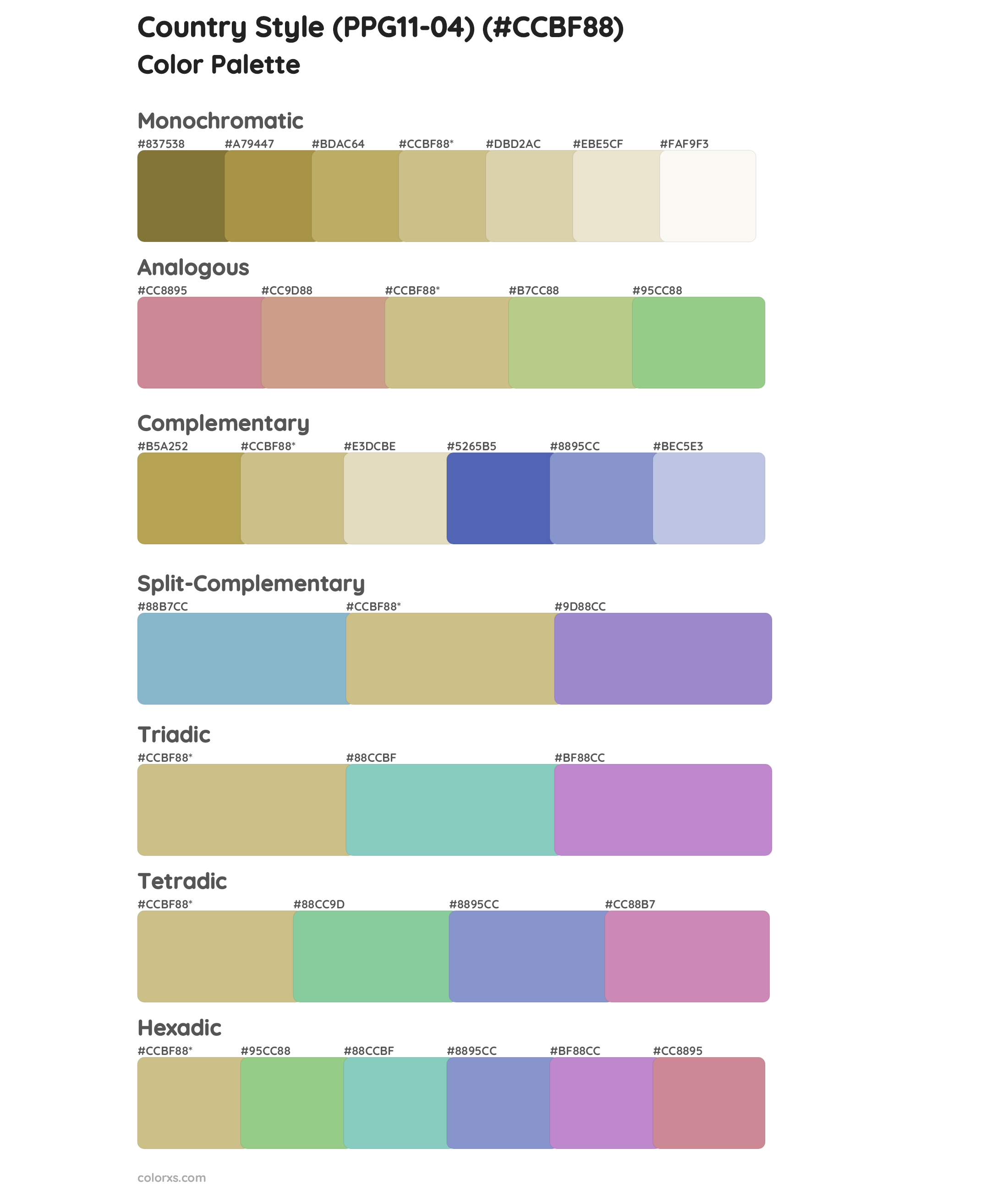 Country Style (PPG11-04) Color Scheme Palettes