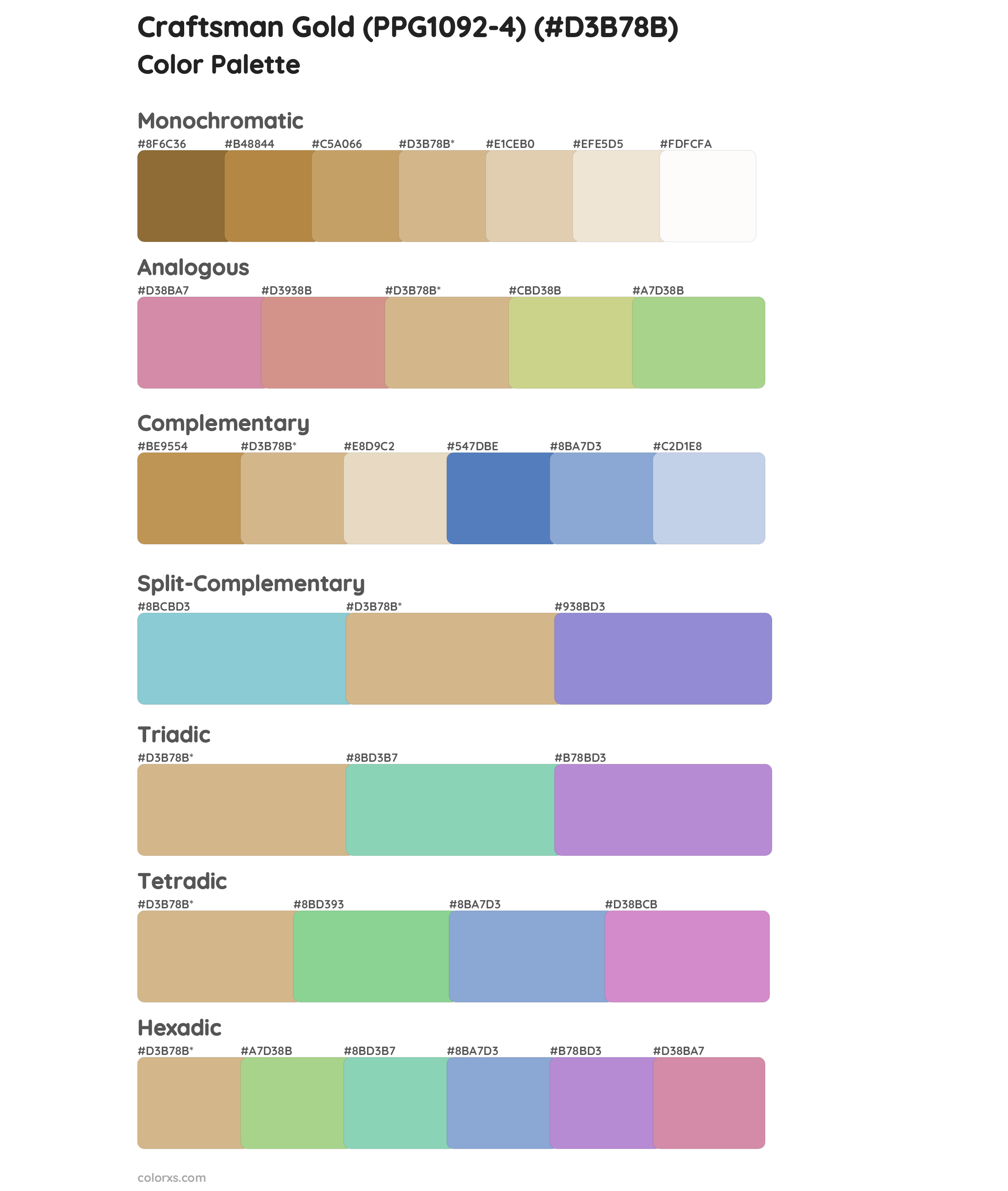 Craftsman Gold (PPG1092-4) Color Scheme Palettes