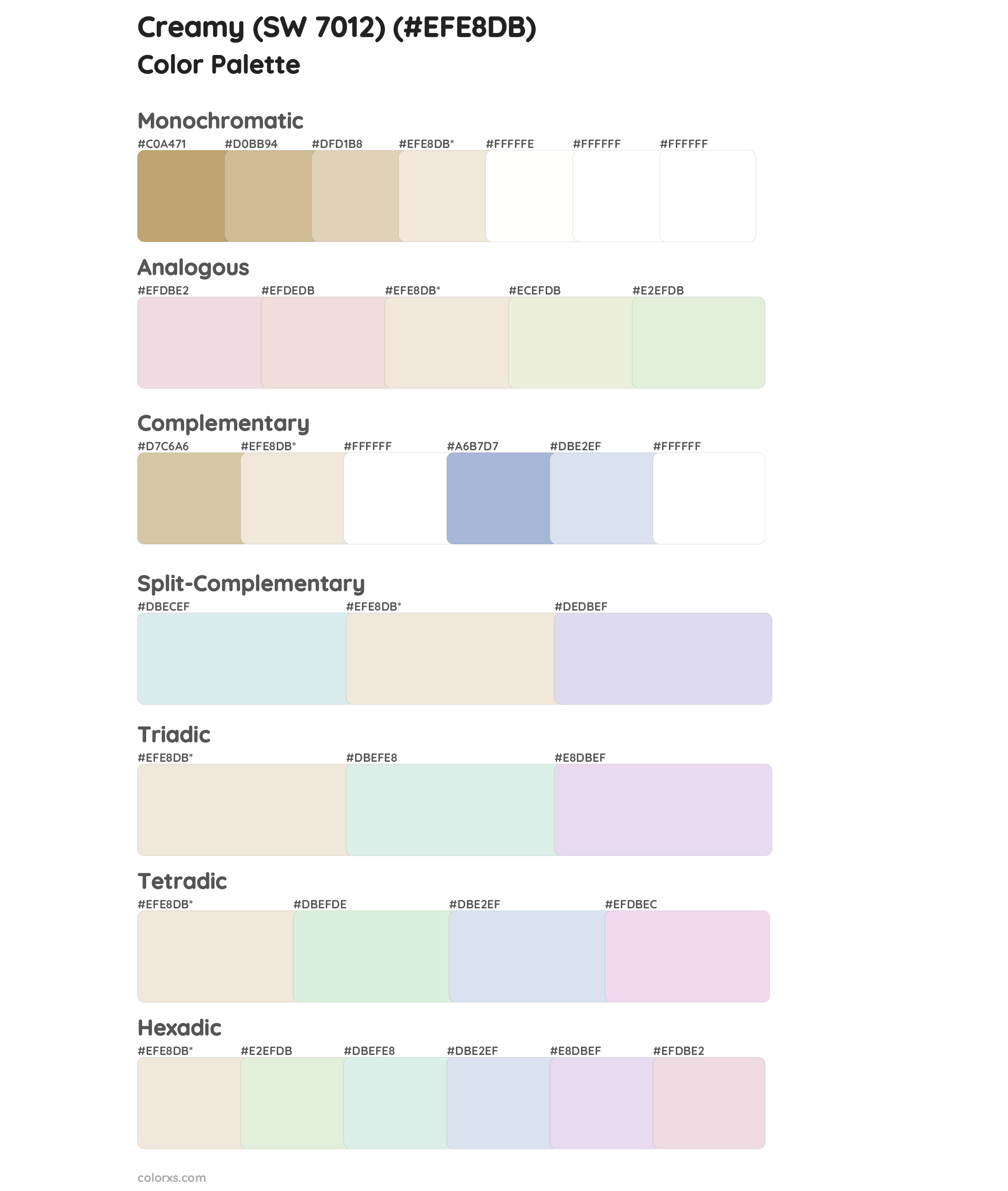 Creamy (SW 7012) Color Scheme Palettes