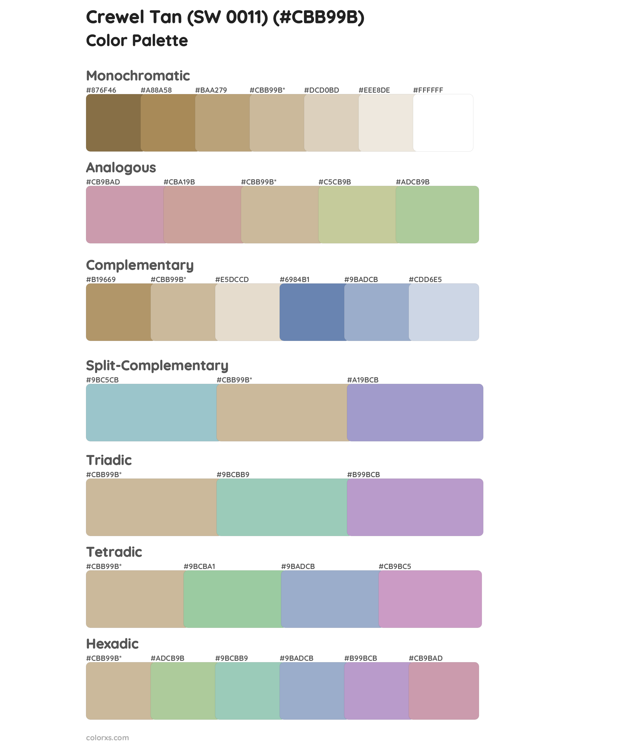 Crewel Tan (SW 0011) Color Scheme Palettes