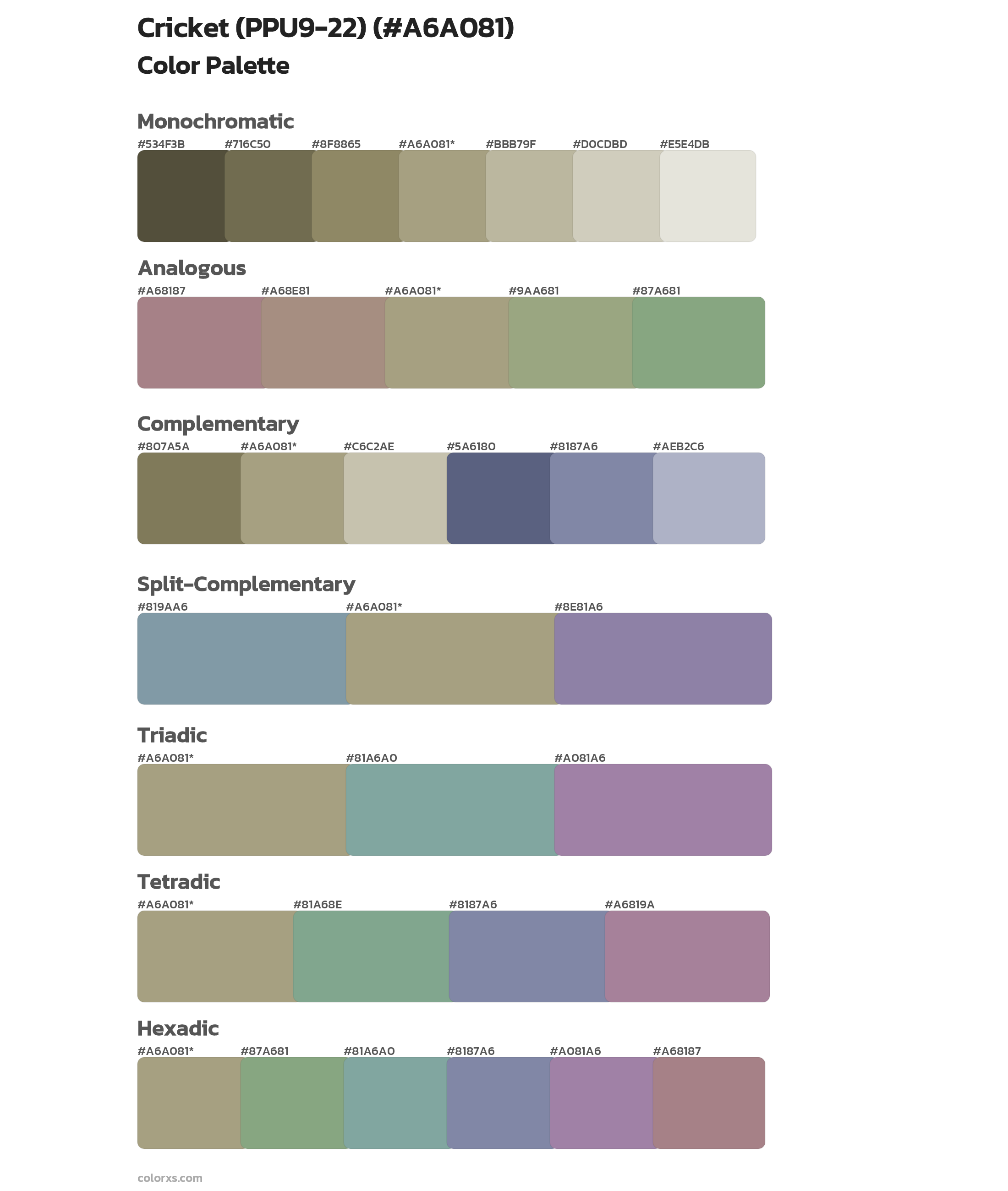 Cricket (PPU9-22) Color Scheme Palettes