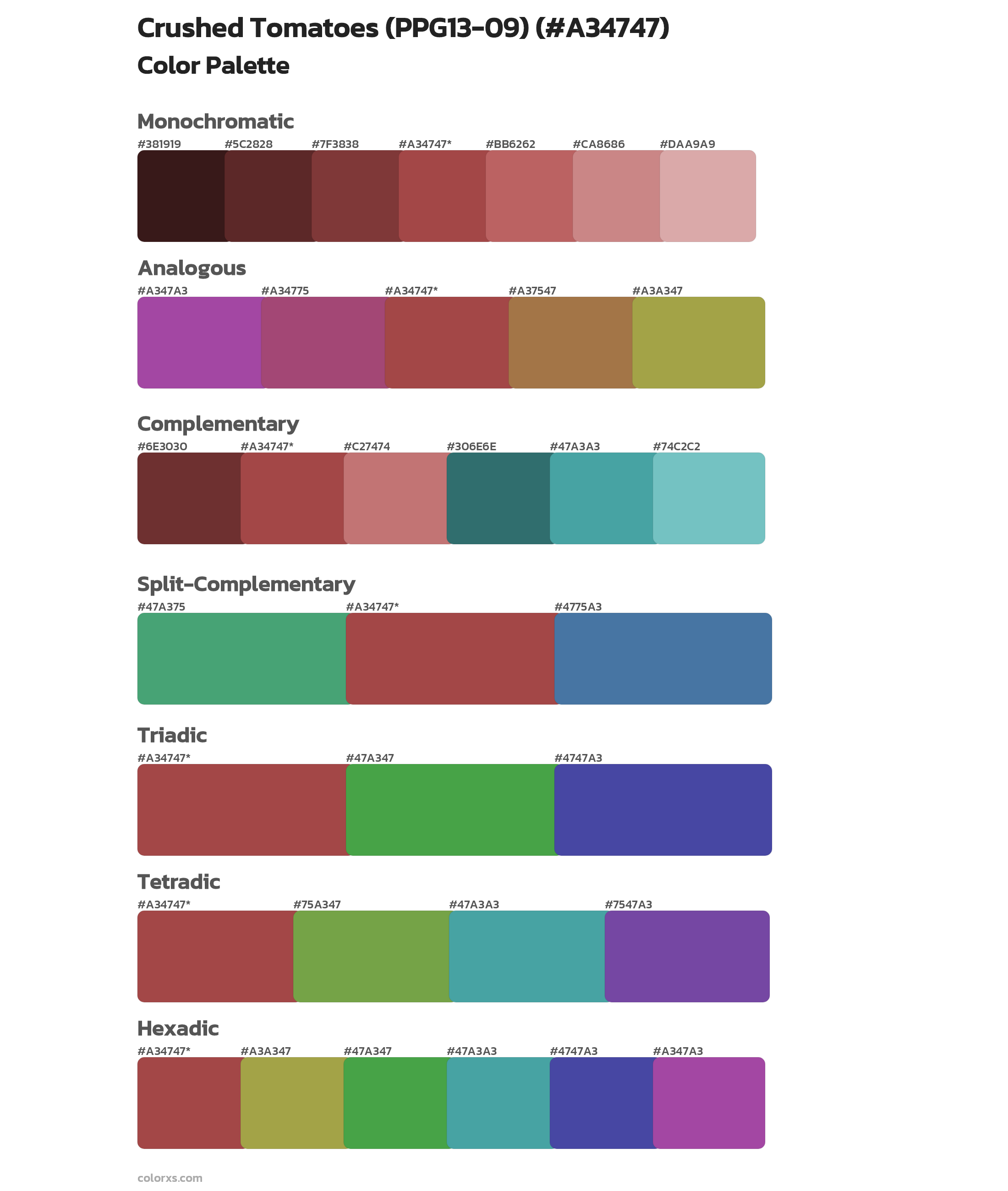 Crushed Tomatoes (PPG13-09) Color Scheme Palettes