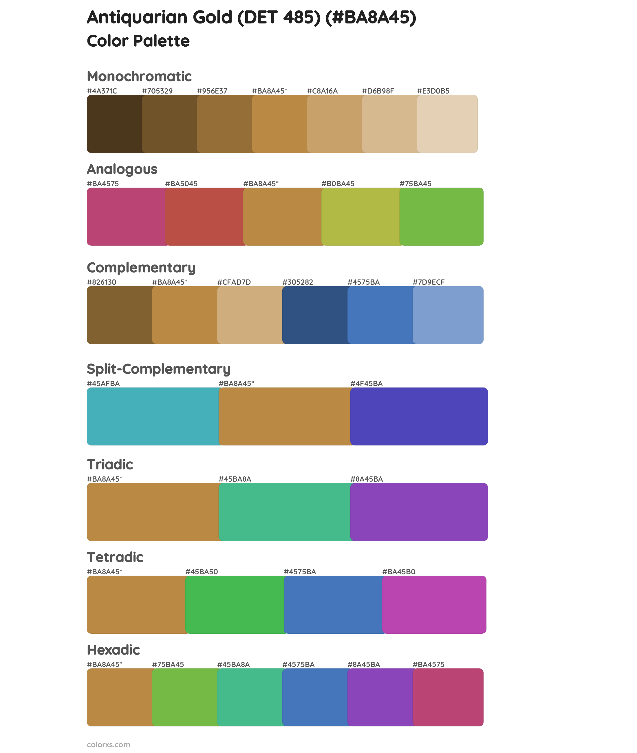 Antiquarian Gold (DET 485) Color Scheme Palettes