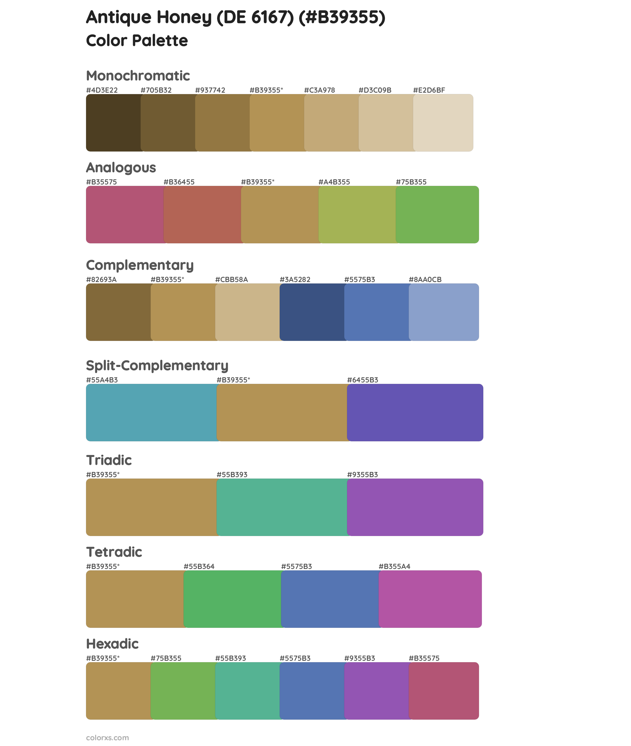 Antique Honey (DE 6167) Color Scheme Palettes