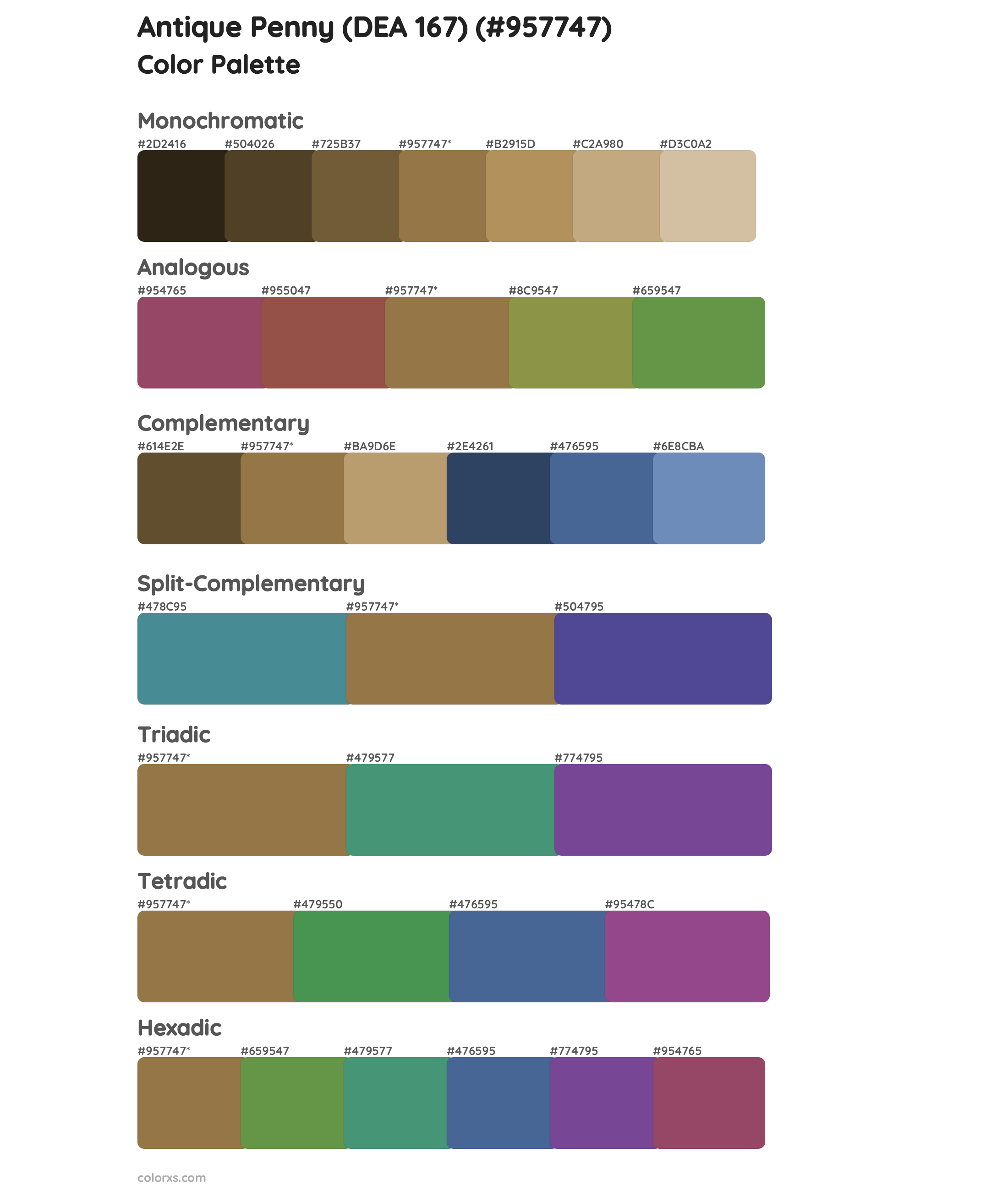 Antique Penny (DEA 167) Color Scheme Palettes