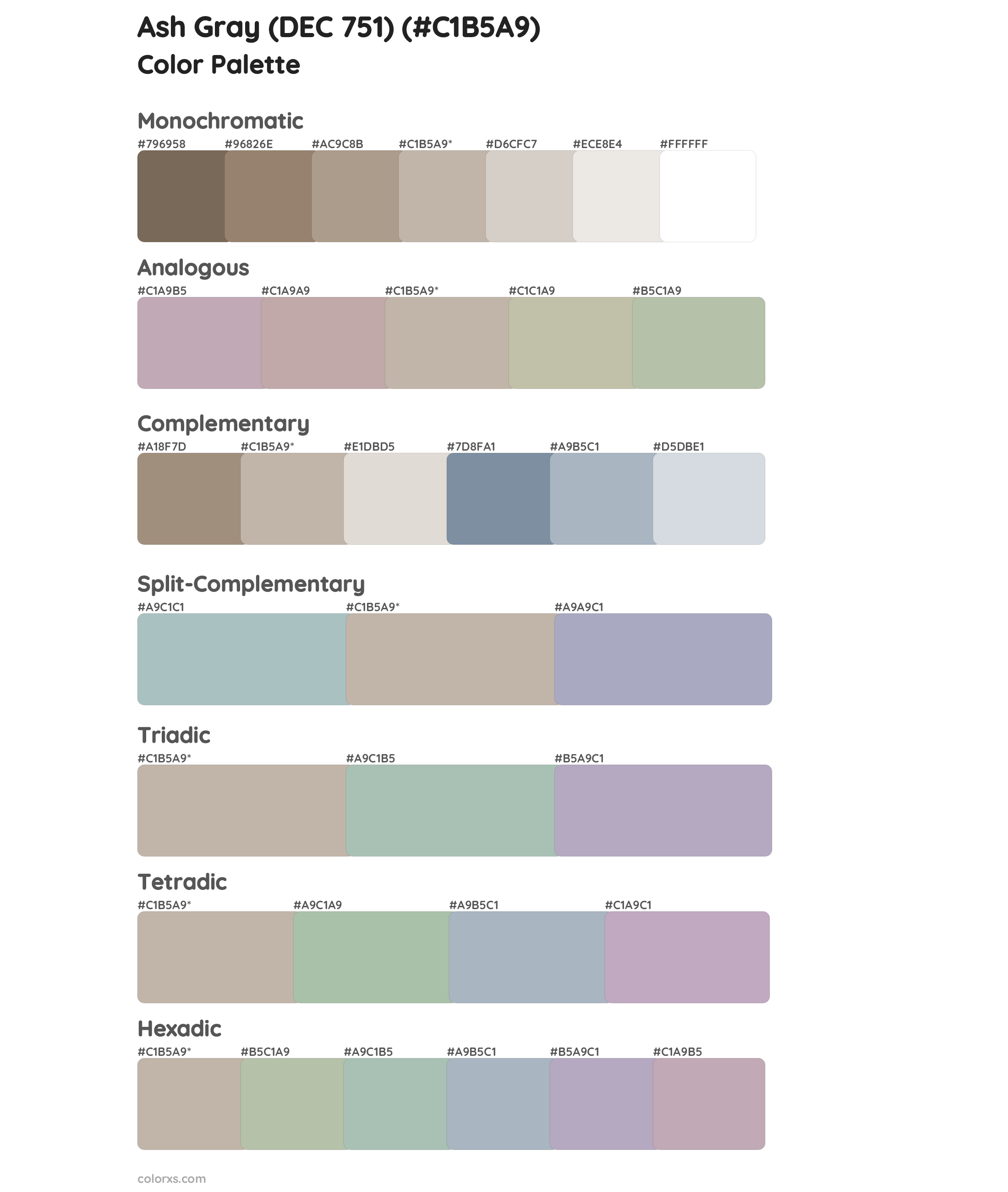 Ash Gray (DEC 751) Color Scheme Palettes