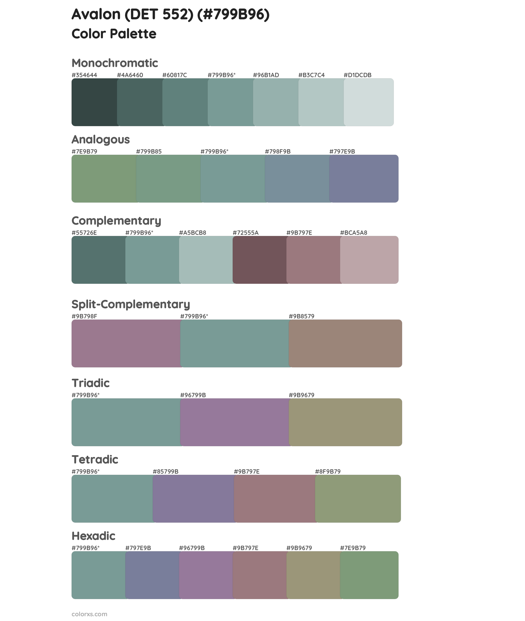 Avalon (DET 552) Color Scheme Palettes